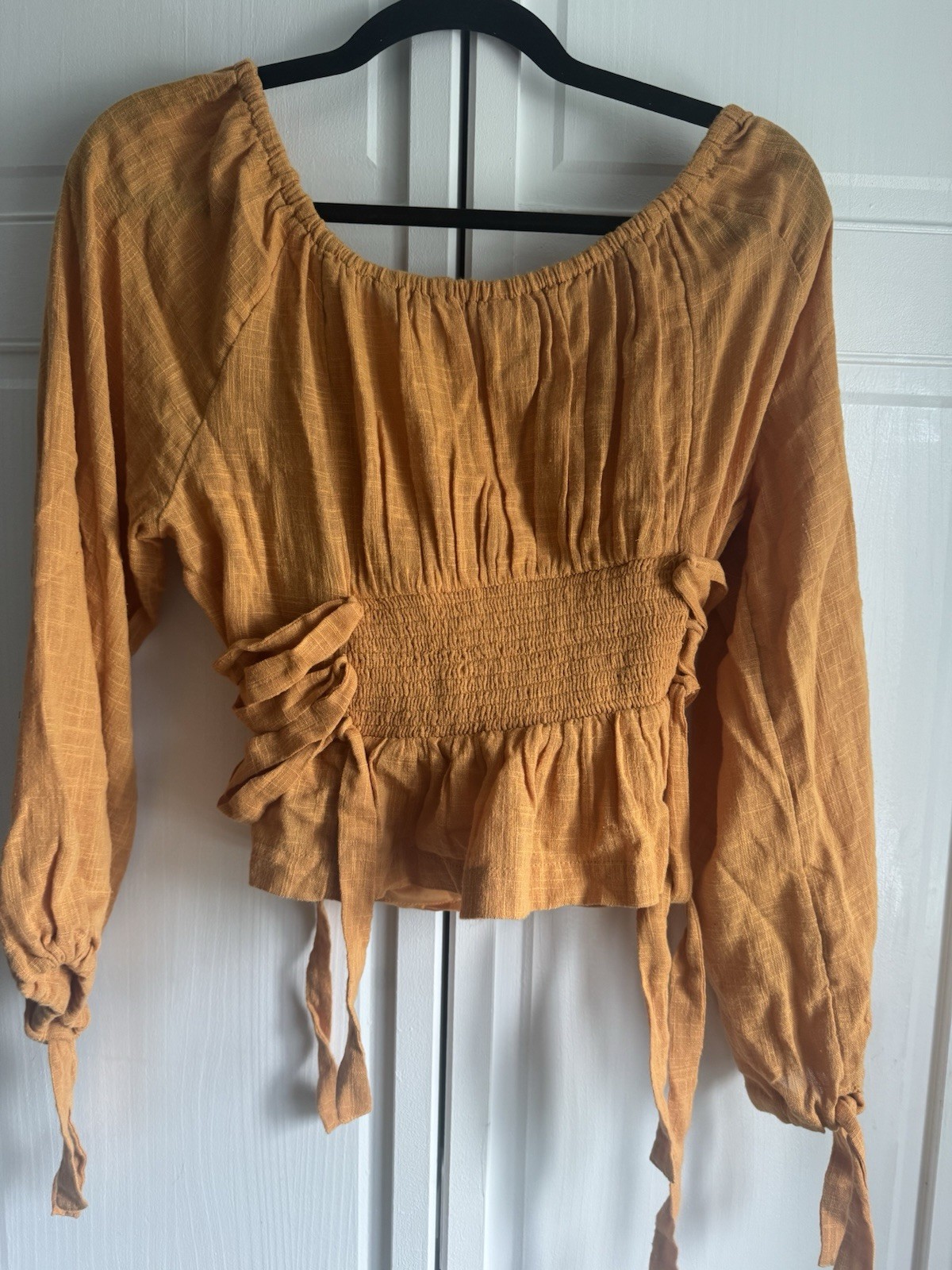 Free People Tan/ Orange Long Sleeve Blouse | XS