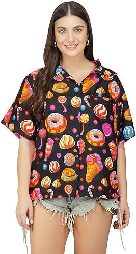 Women’s Hawaiian Shirt Short Sleeves Blouse Candy Aloha Beach Vacation Shirts