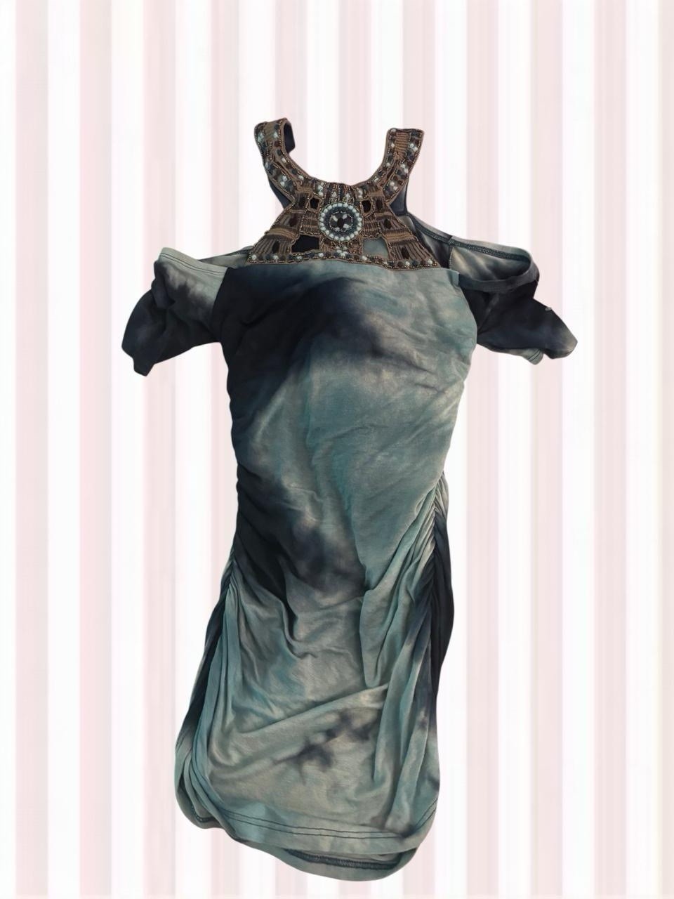 Venus Blue tie-dye long top with beaded neckline, size S