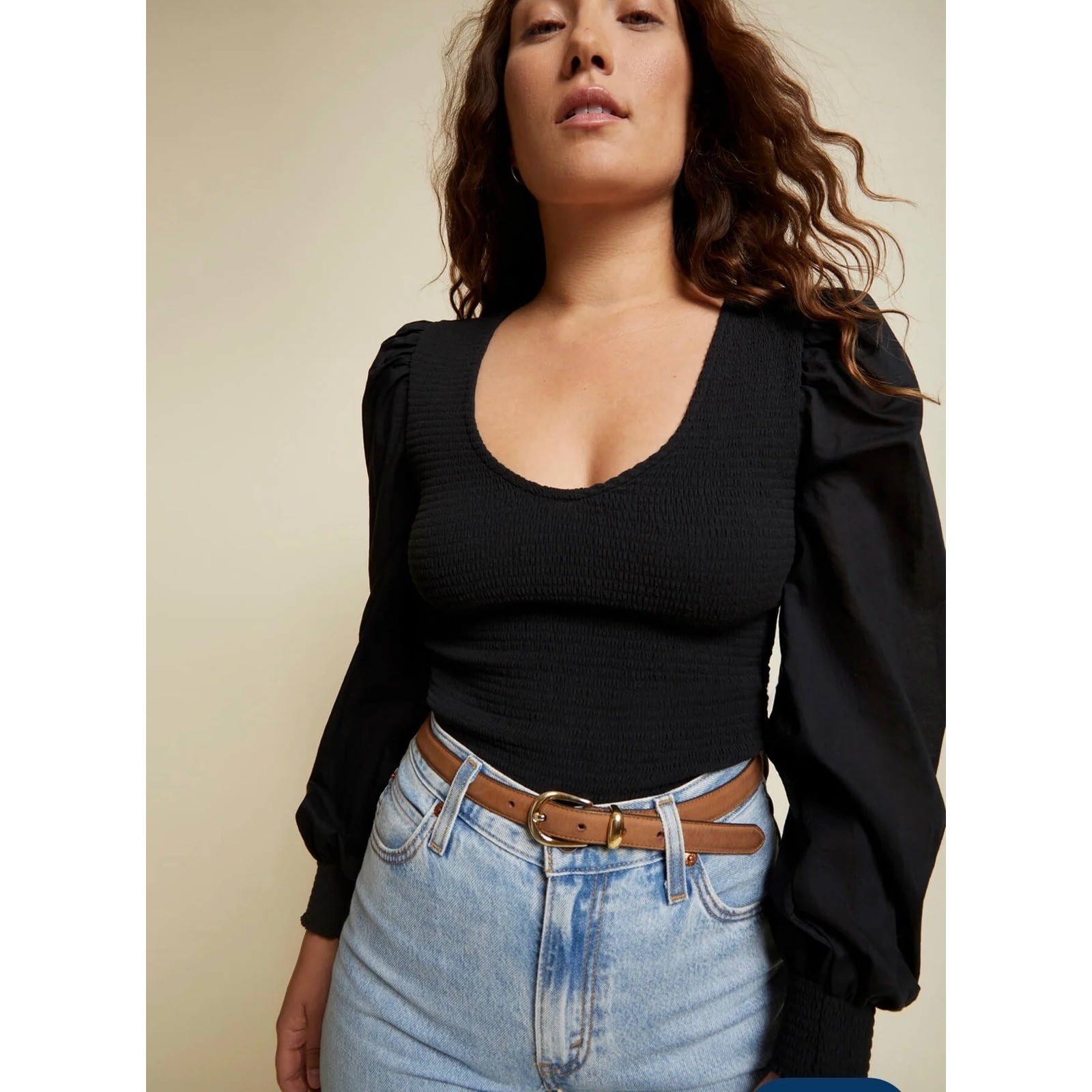 Nation LTD Della Tee Jet Black Pima Cotton Blouse S Boho Romantic Y2K Coquette