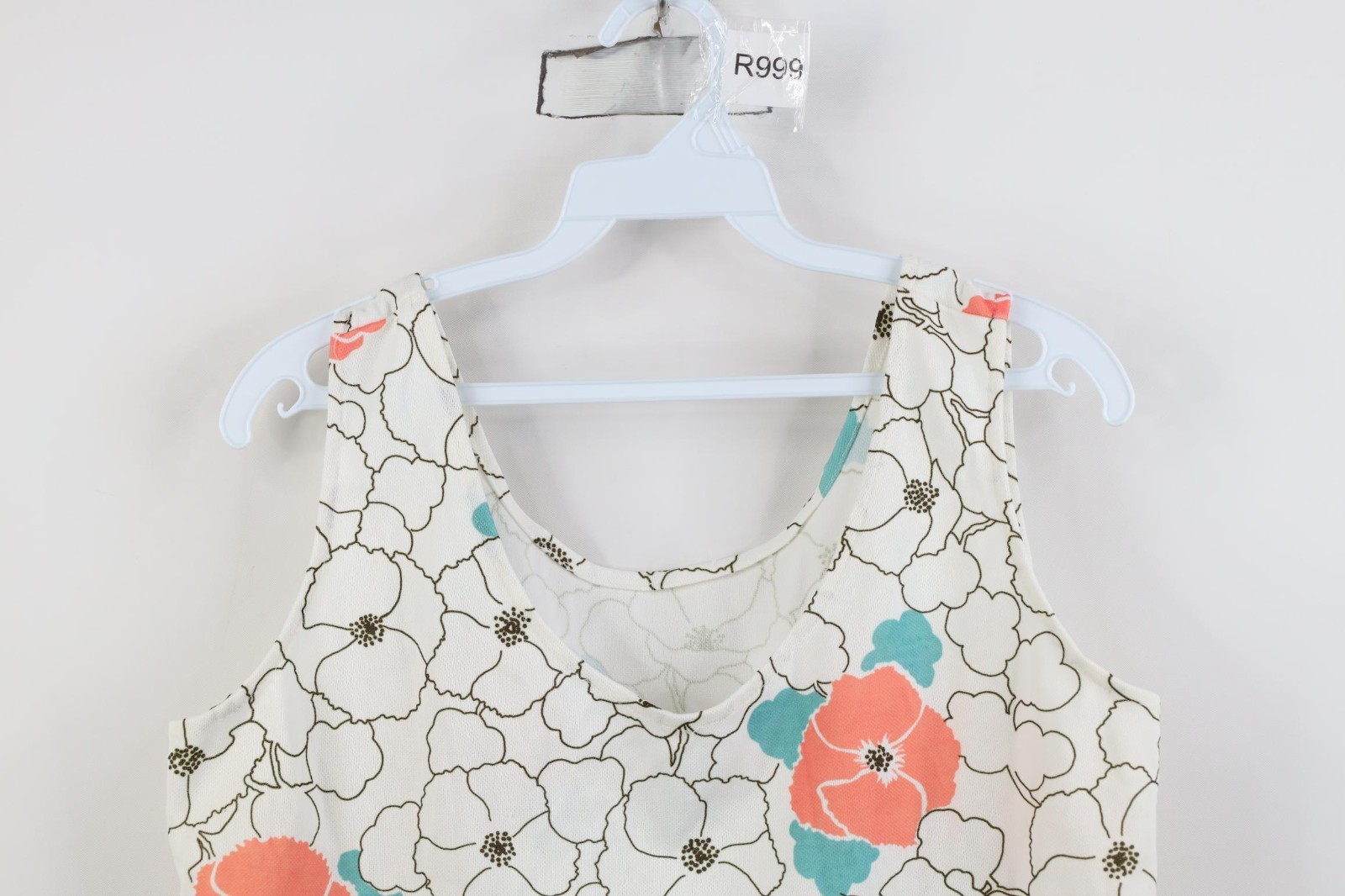 Vintage 70s Mid Century Modern MCM Womens Large Flower Knit Tank Top T-Shirt