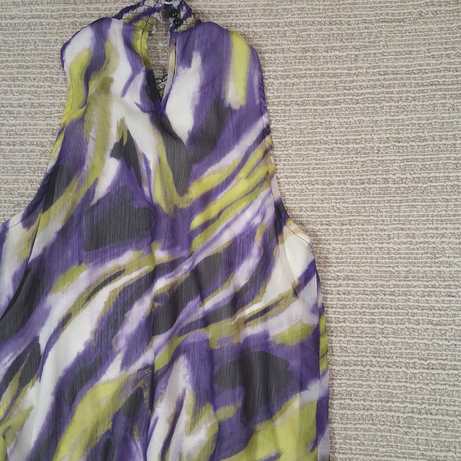 b wear byer california purple green abstract high neck smocked blouse medium y2k