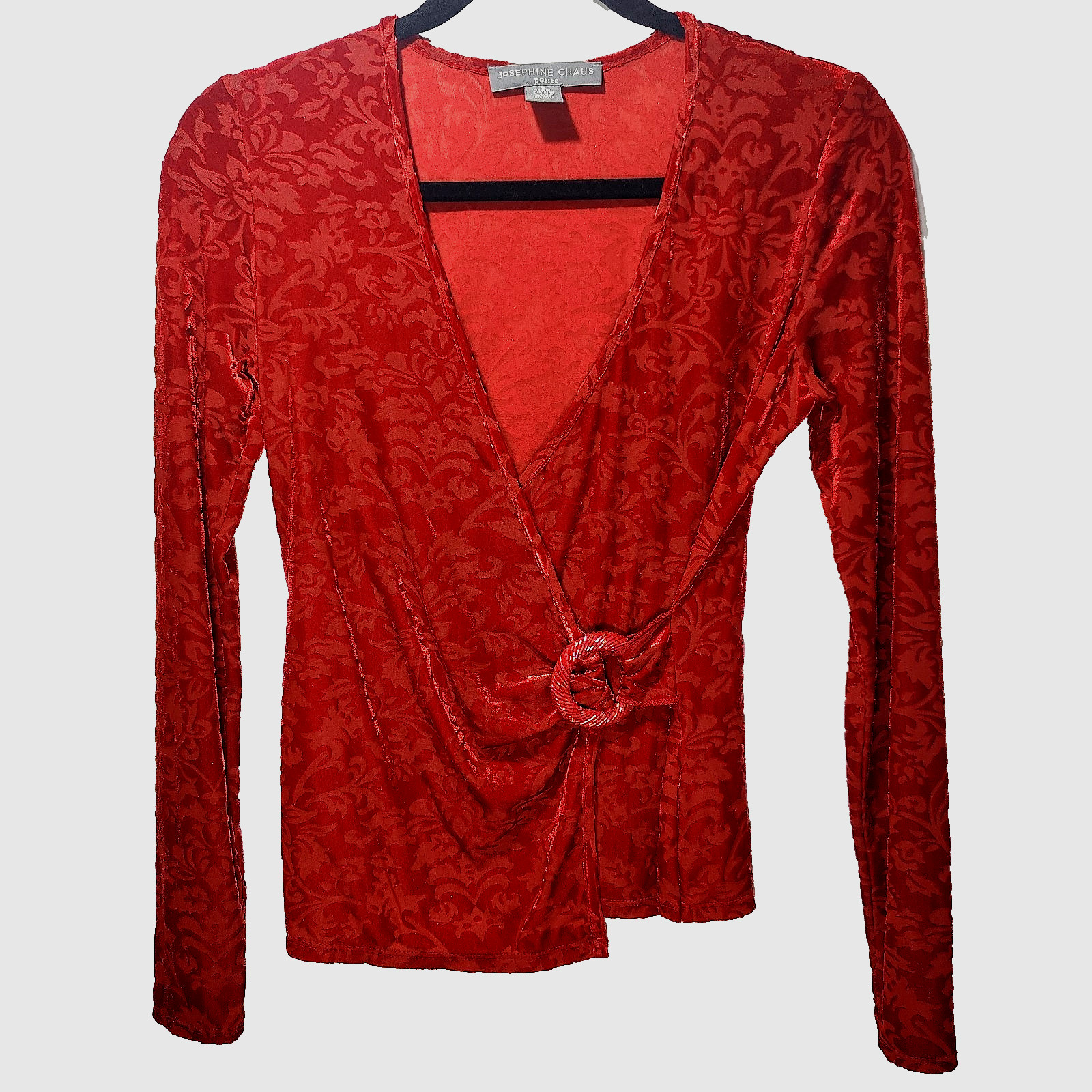 Red Holiday Velvet Burnout Top Josephine Chaus Sz S Petite Stretchy Beads Fairy