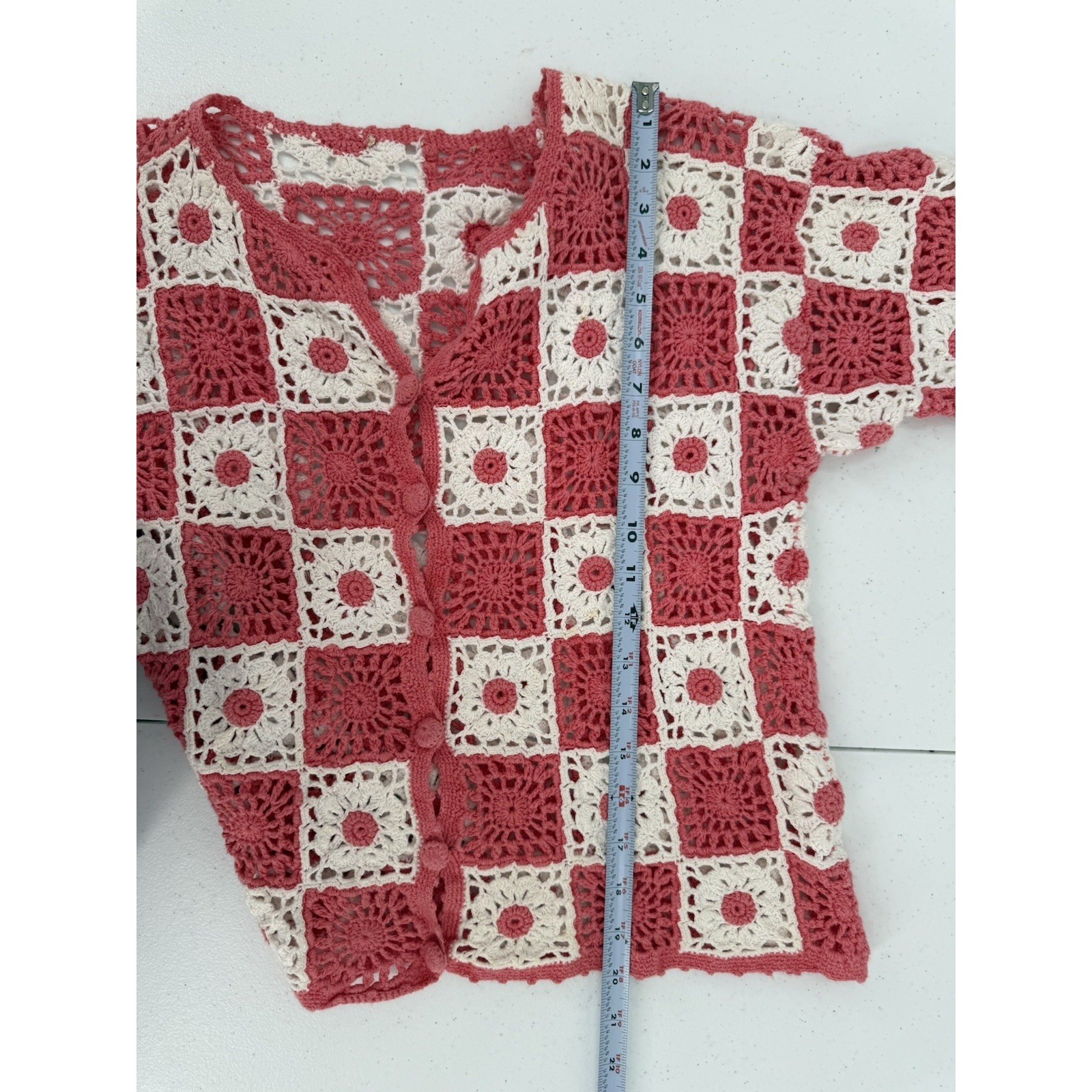 Granny Square Button Up Top No Size Tag Boho Hippie Grandma Core Retro Crochet