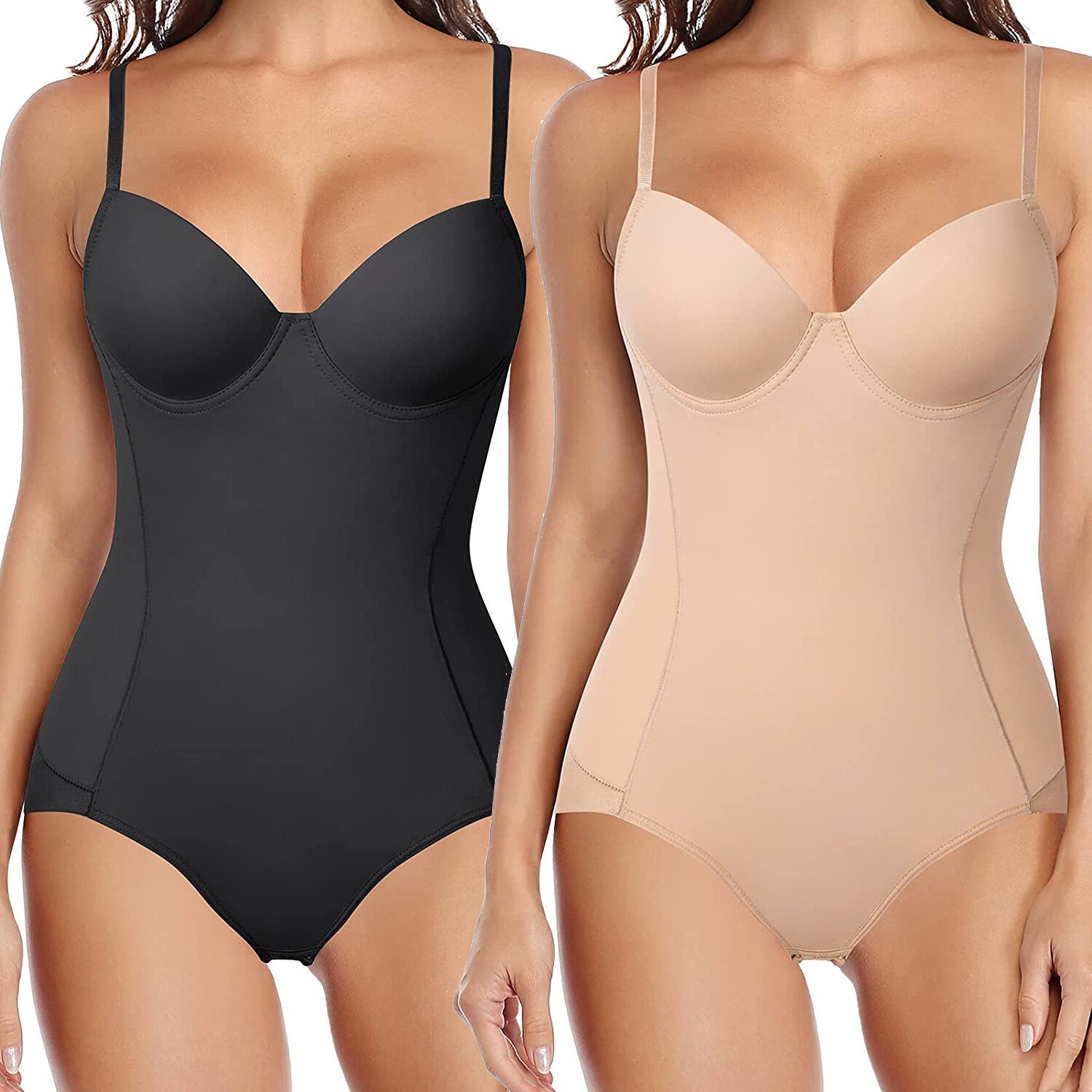 Women Seamless Tummy Control Bodysuit Backless Corset Built In Bra Body Shaper