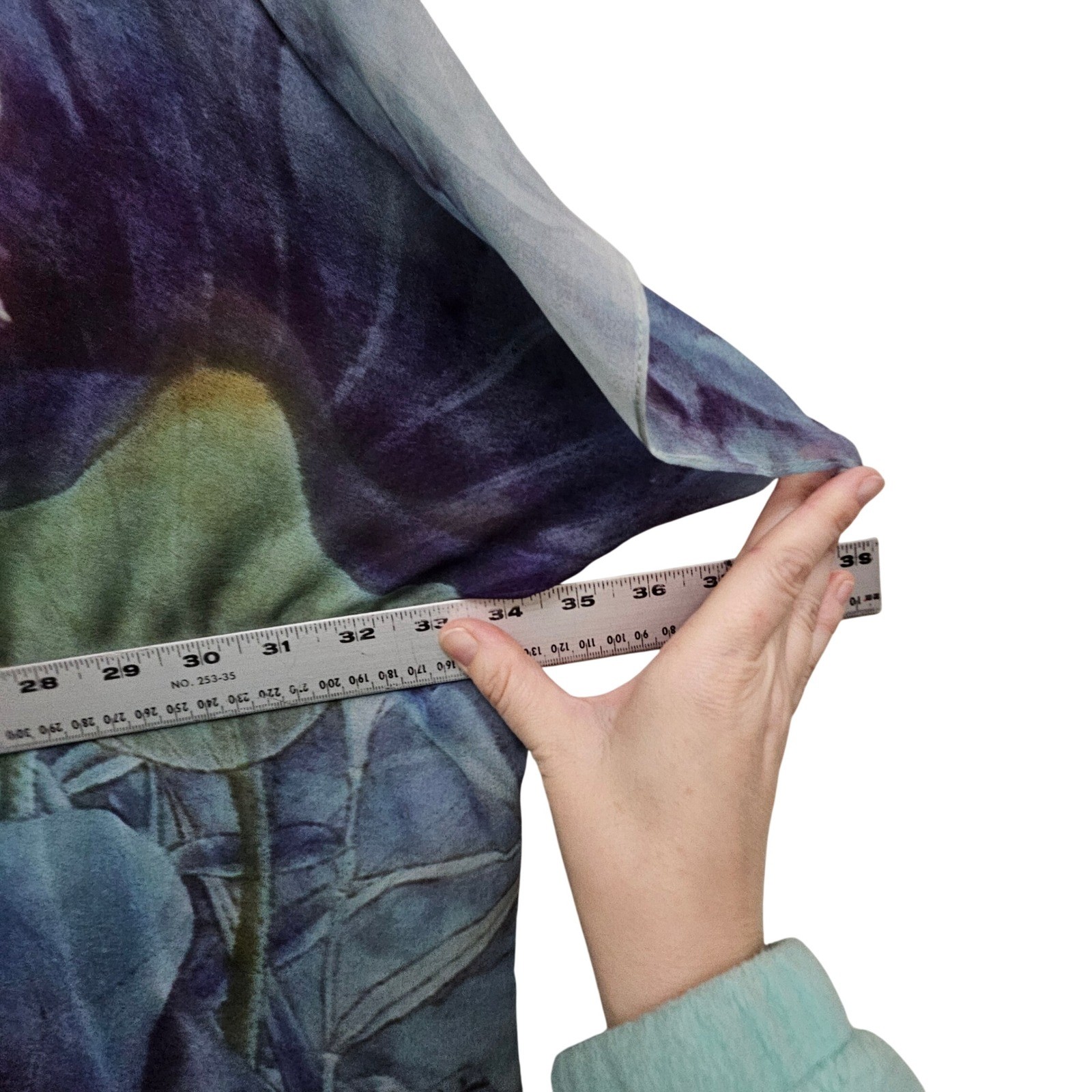 Ecco Silk Poncho Top Womens One Size Blue Lotus Floral Sheer Handkerchief Hem