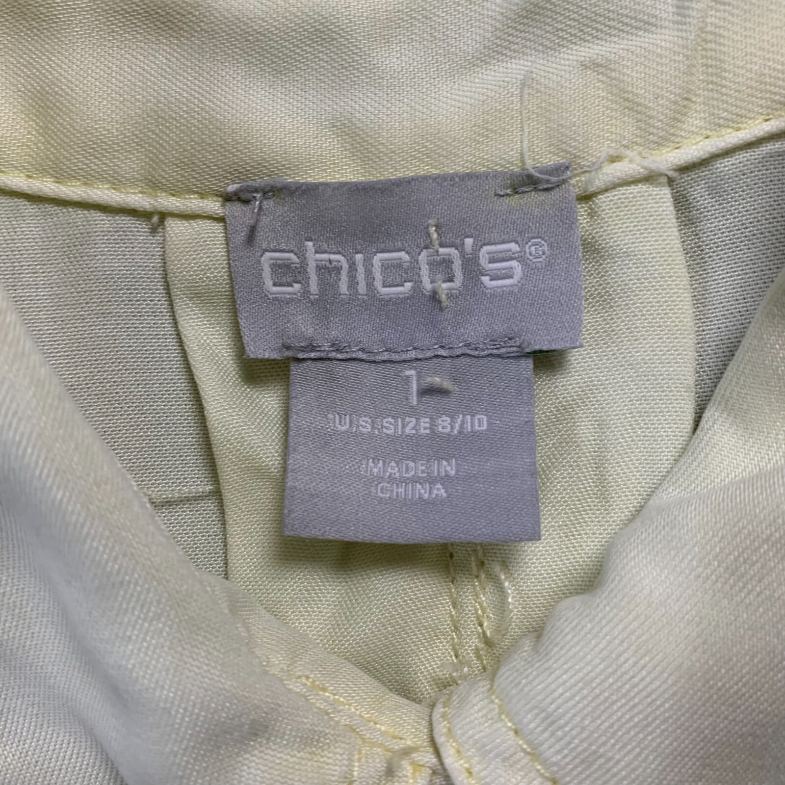 CHICOS Shirt Womens Size 1 Medium Button Up Blouse Top Long Sleeve Sheer Yellow*