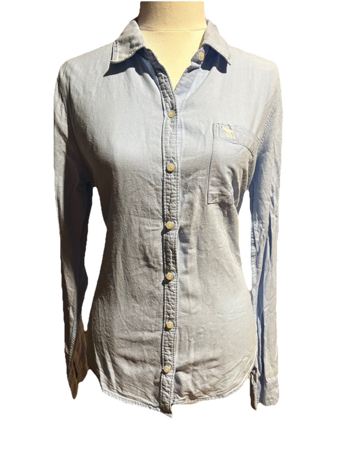 ABERCROMBIE & FITCH Baby Blue Size M Cotton Blend Button Collar Blouse Corporate