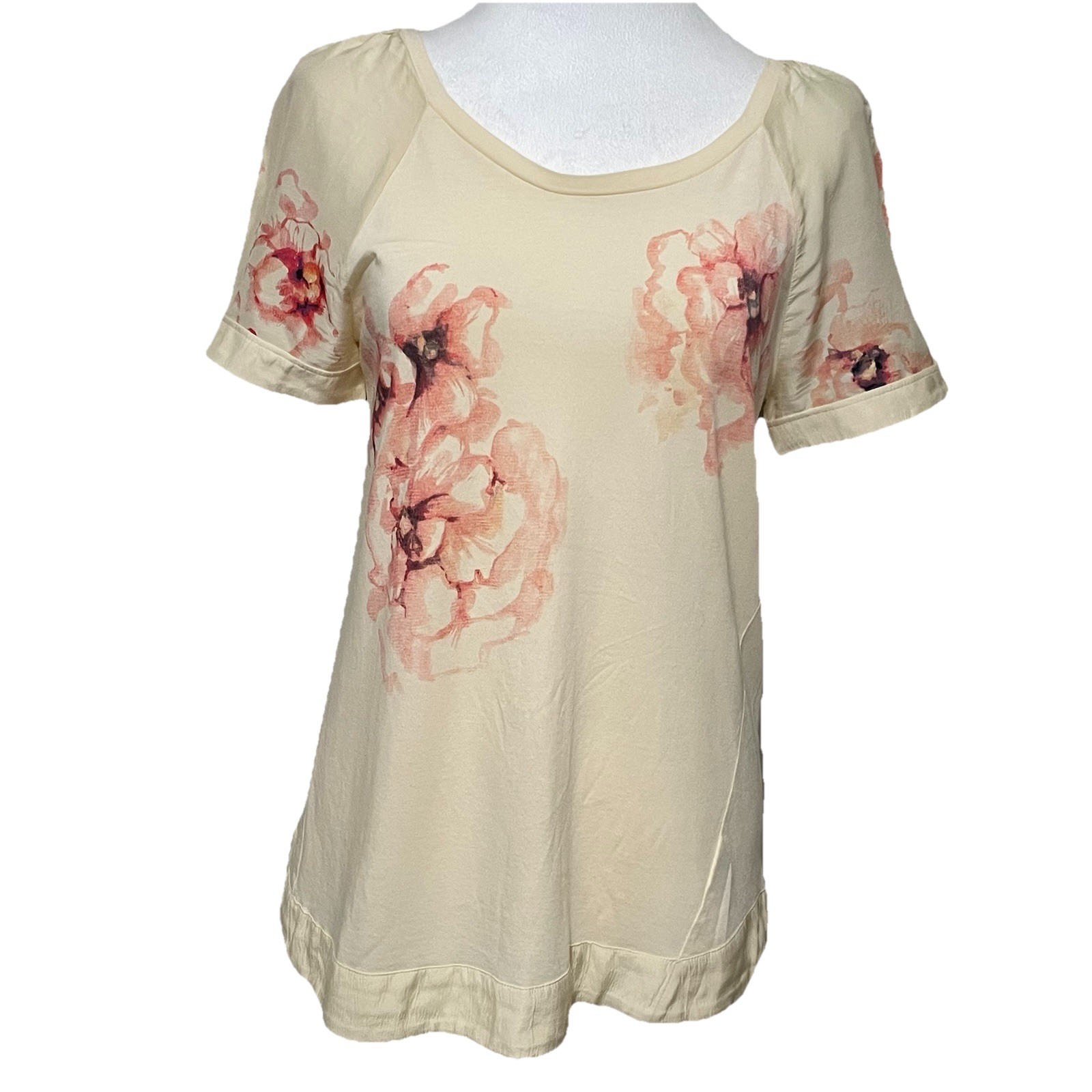Boho Foral Top Cottagecore Shirt Womens Sz M Asymmetrical Side Seam Festival
