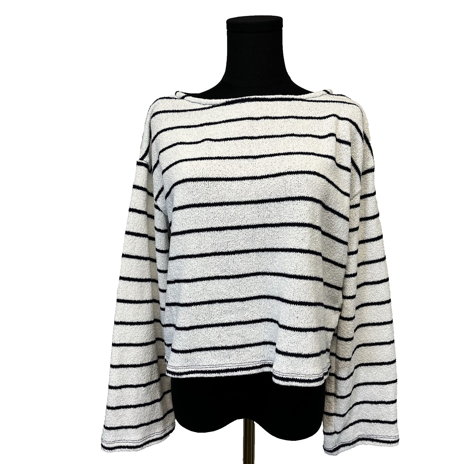 H & M Womens Striped Sweater Size Medium Cotton Blend Nautical Boat Neck White