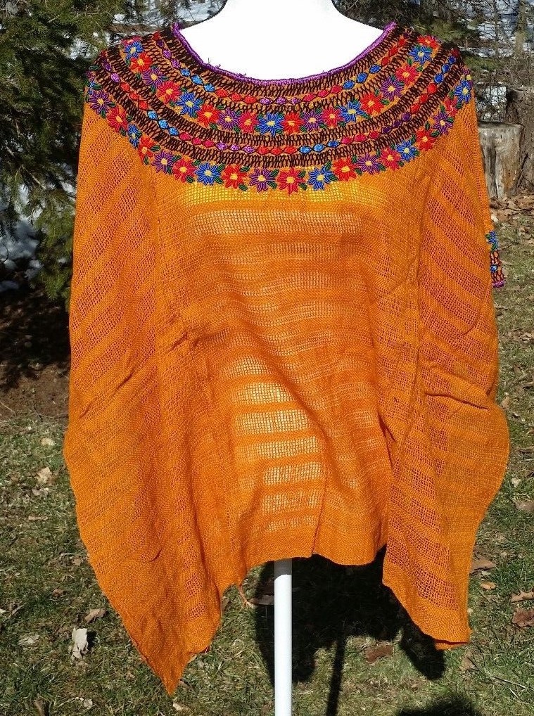 Huipil Mexican Blouse Top Sheer Embroidered Beach Chiapas One Size S M L XL A30