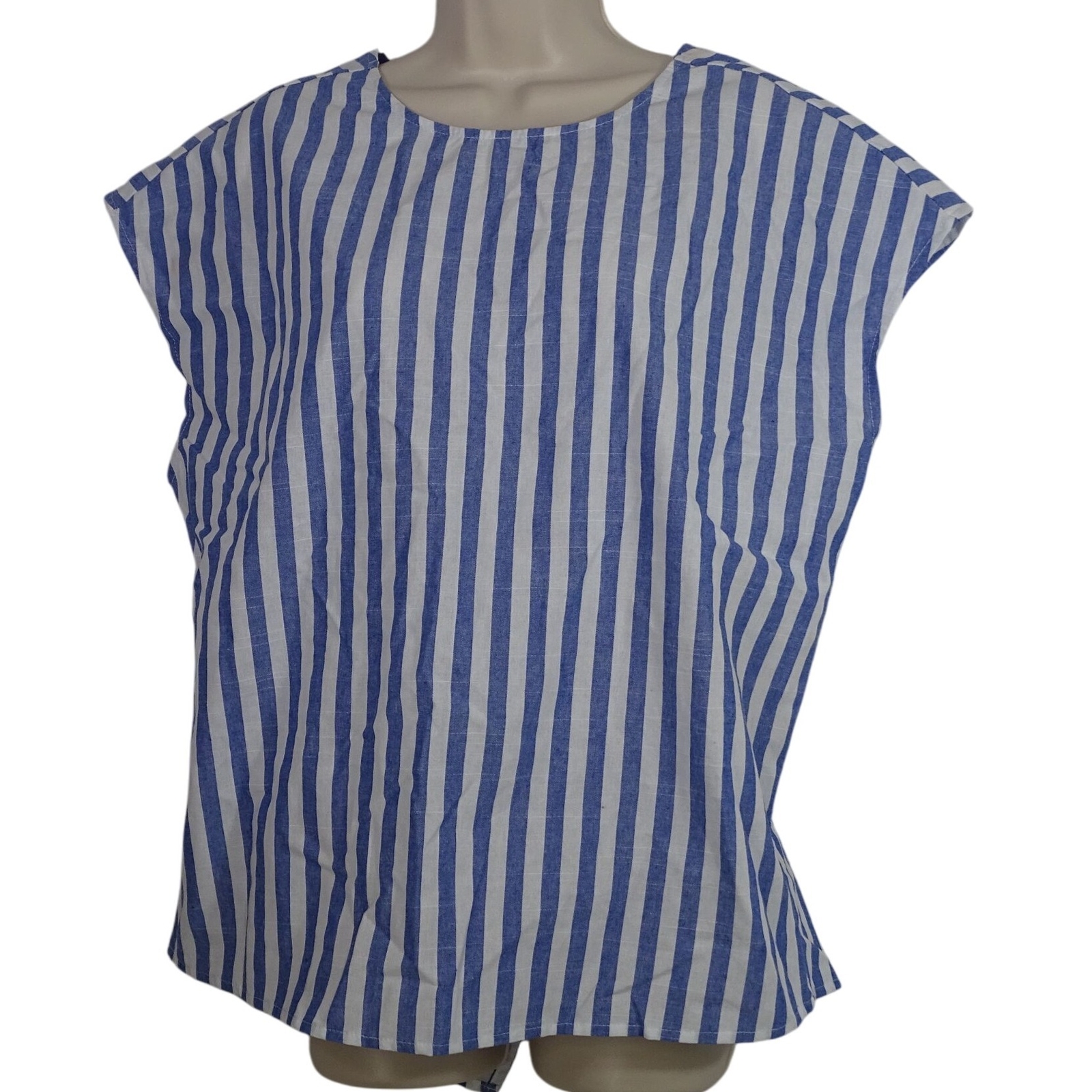 Shein Curve Blue White Stripe Blouse Women OXL 12 With Back Twist Detail