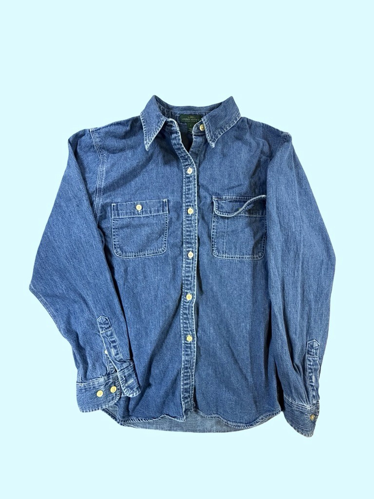 Lauren Ralph Lauren Denim Button Down Shirt Womens Large LRL Blue Chambray