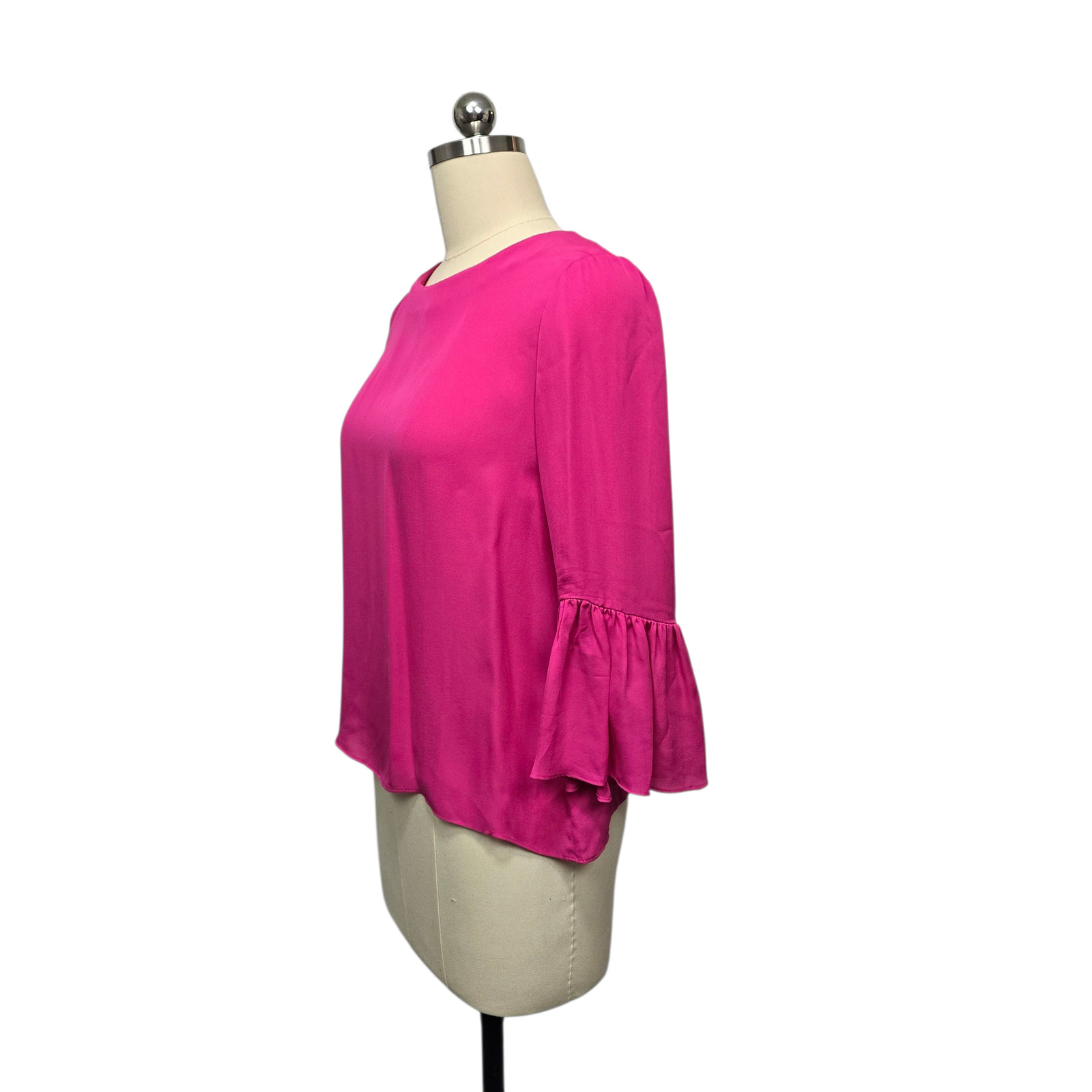 Alice + Olivia Shirt Womens Medium Pink 100% Silk Bell Sleeve Back Zip Blouse
