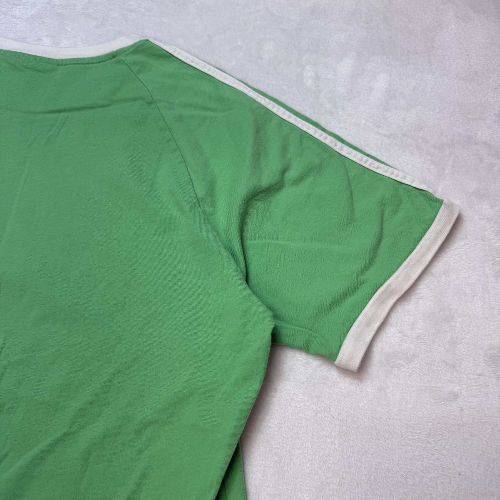 Adidas Originals Trefoil Green Ringer T-Shirt 3 Stripe Sleeve Womens L