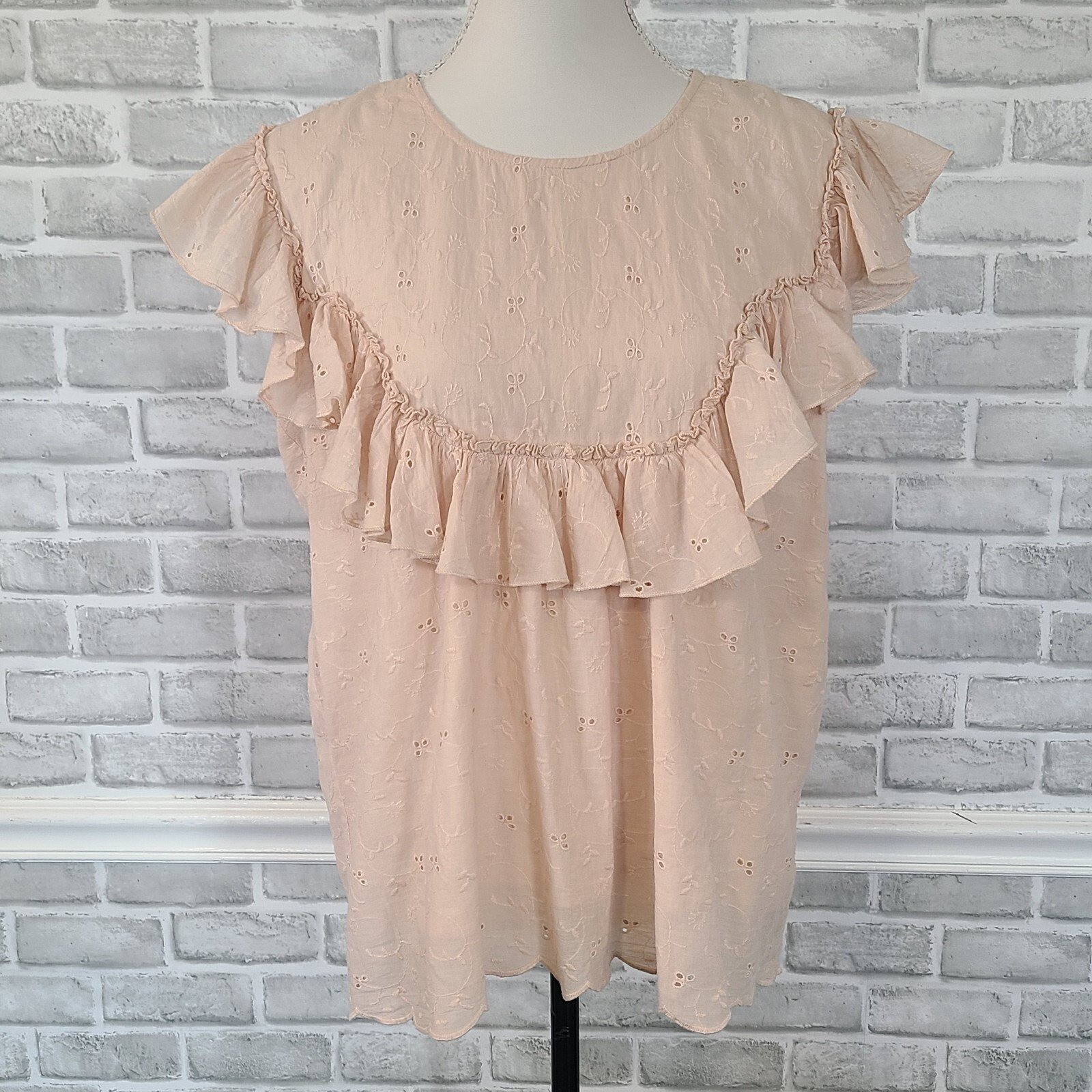 Roolee Ruffled Embroidered Eyelet Romantic Blouse Feminine Coquette Fairycore XL