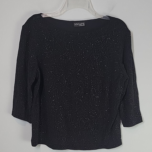 Xscape Black black silver glitter fancy top size Medium