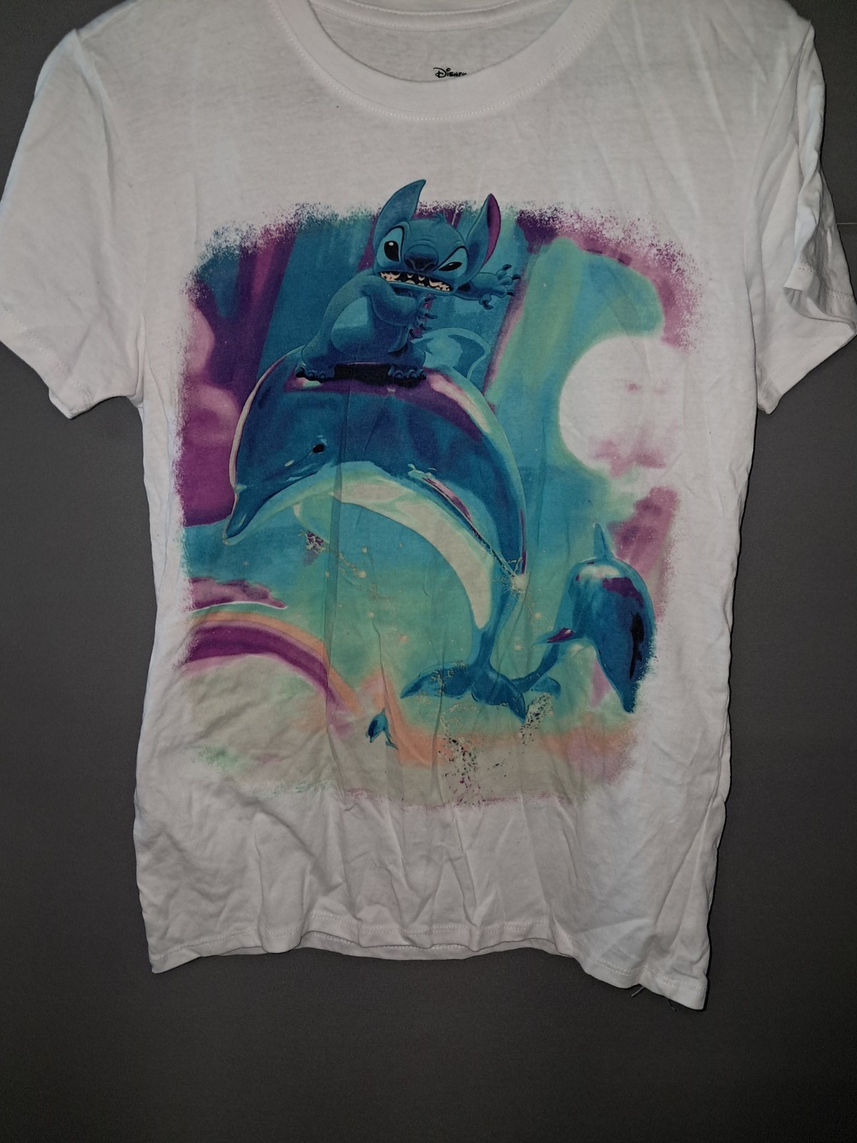 Disney Lilo & Stitch Stitch White Graphic Print Crew Neck T-Shirt Women’s S
