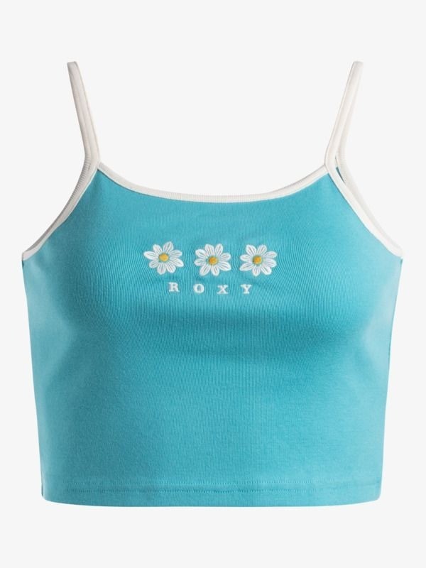 Roxy Womens High Low Cropped Floral Scoop Neck Muscle Tank Top Blue Size L NWT