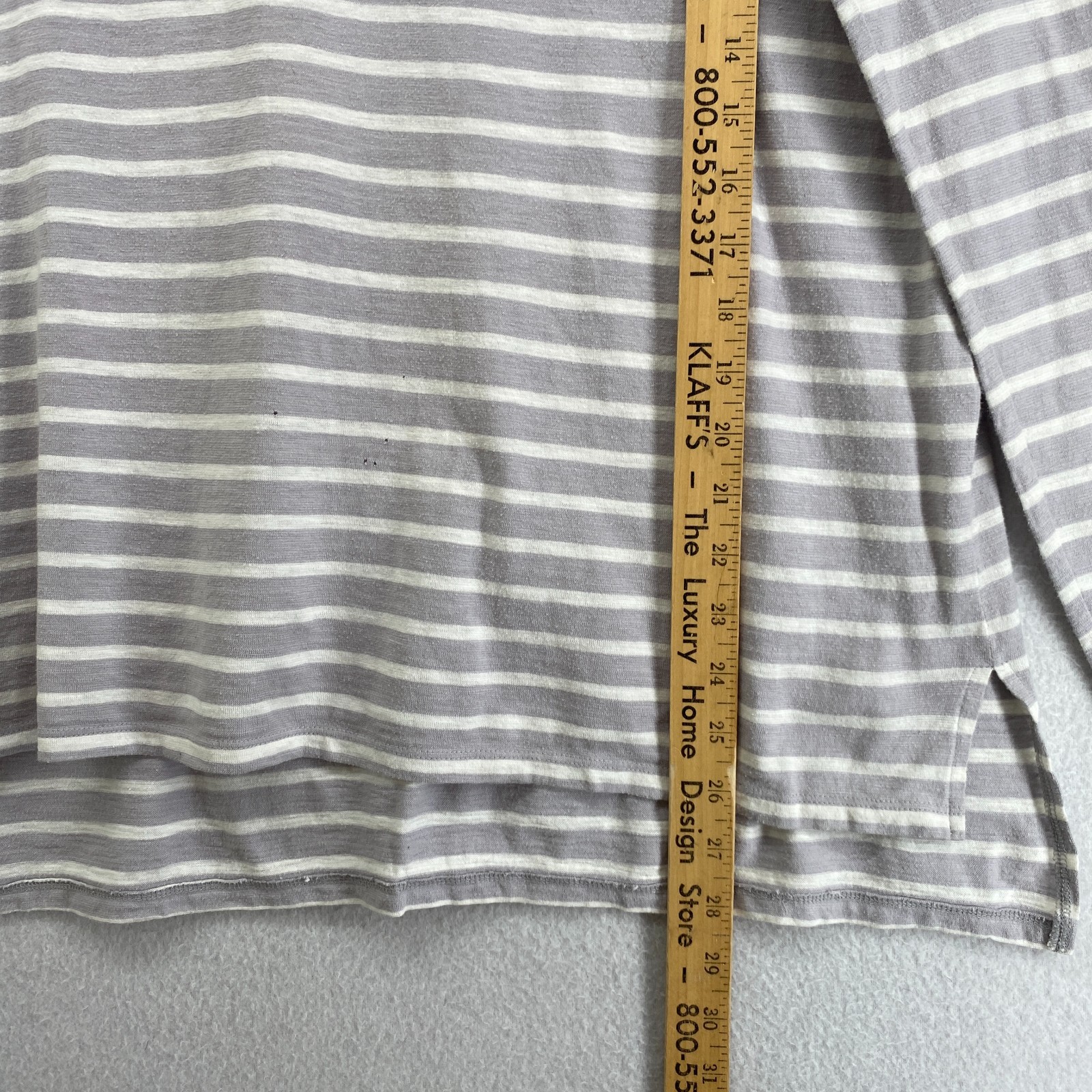 EILEEN FISHER Top L Organic Cotton Jersey Striped Boat Neck Long Sleeve Gray
