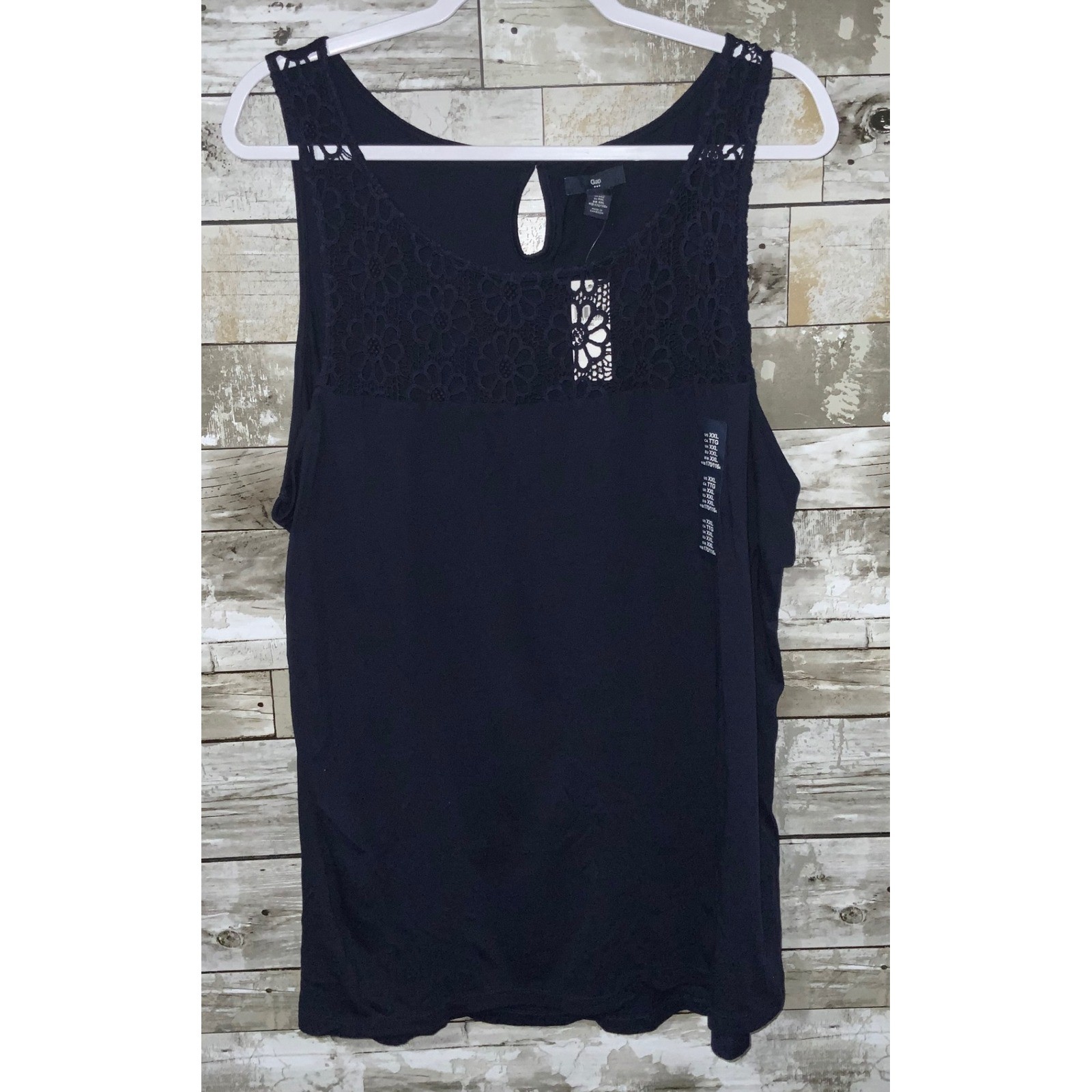 Gap Womens Dark Blue Sleeveless Floral Crochet Top Tank Top Shirt Size XXL