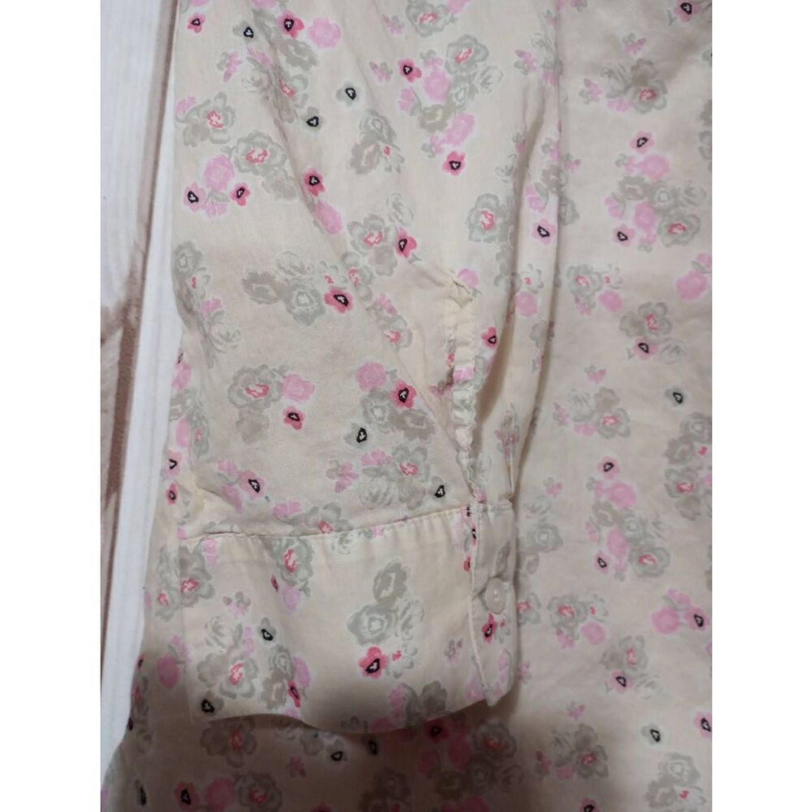 Lane Bryant Womens Floral Print Button Front Shirt Size 14 16 Beige Pink Gray