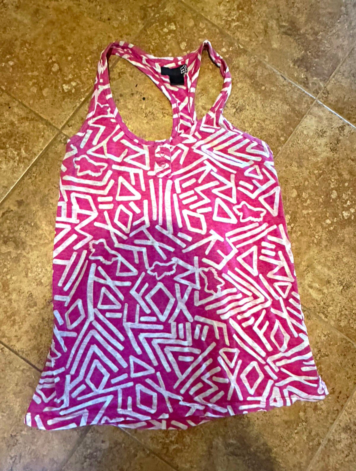 Fox Women’s S Pink/White Geometric Racerback Scoop Neck Sleeveless Tank Top