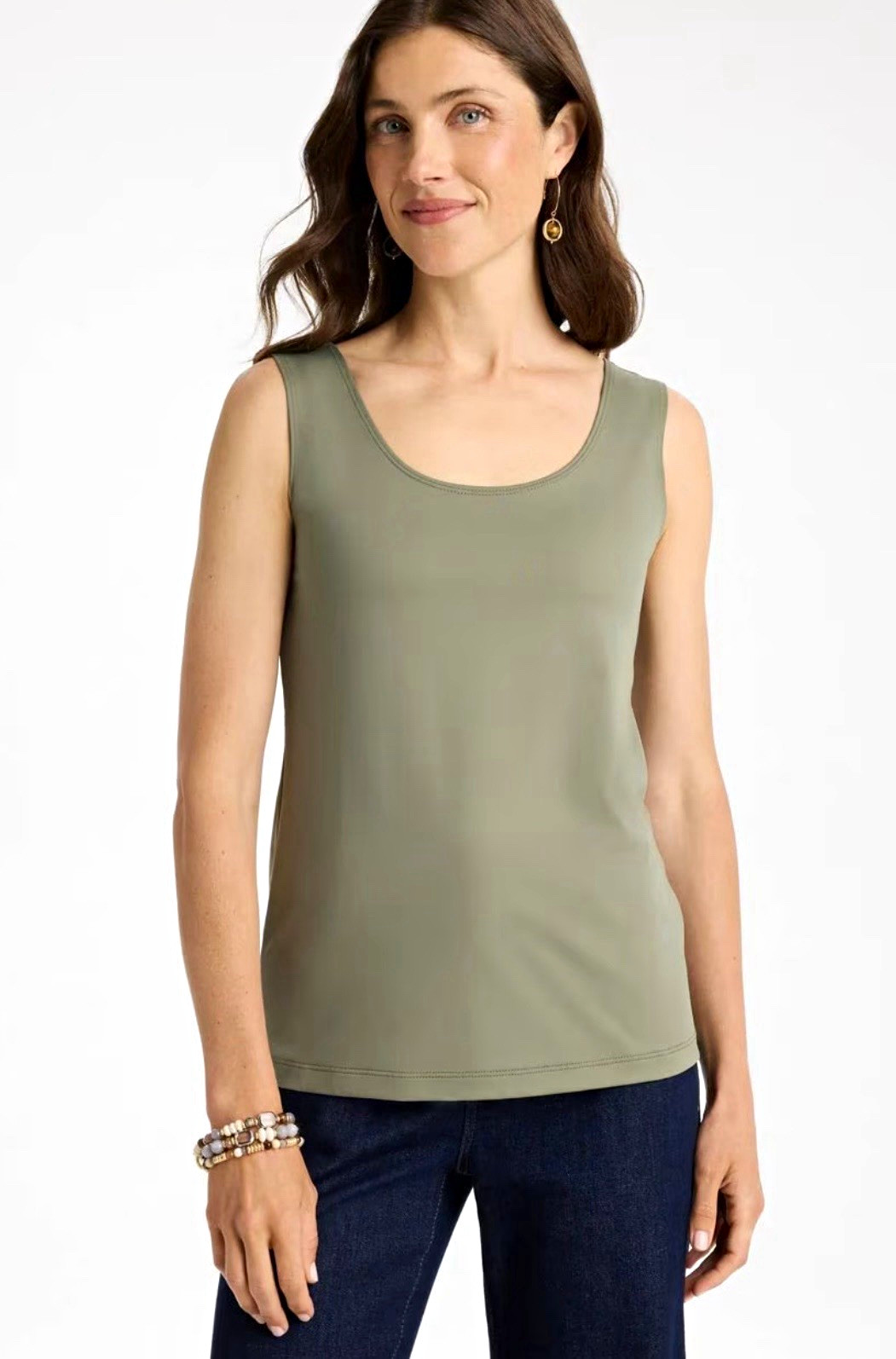 a new day Women’s S Green Scoop Neck Wide Strap Knit Tank Top Rayon Spandex