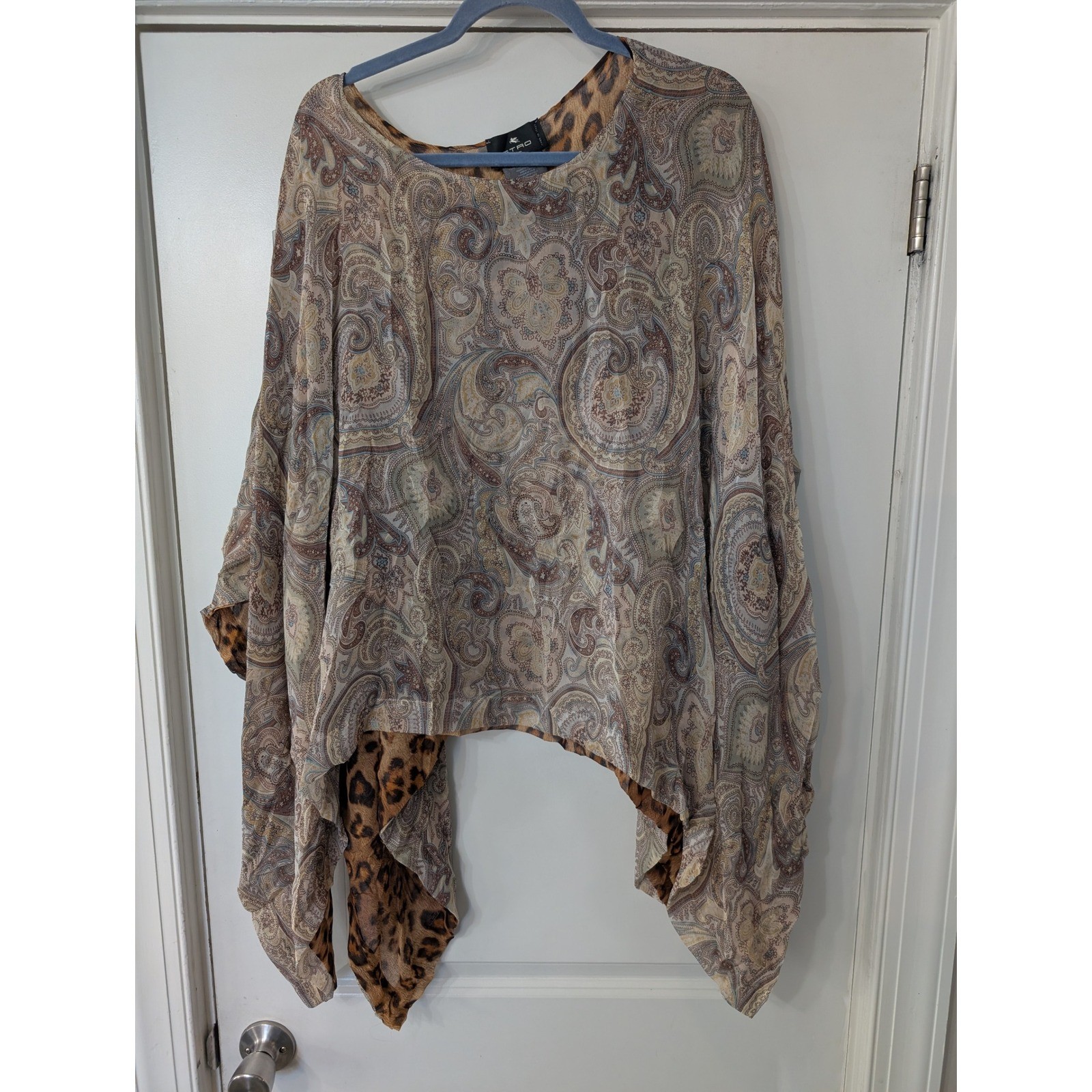 Etro Milano Reversible Silk Poncho Paisley Leopard Print Made In Italy One Size