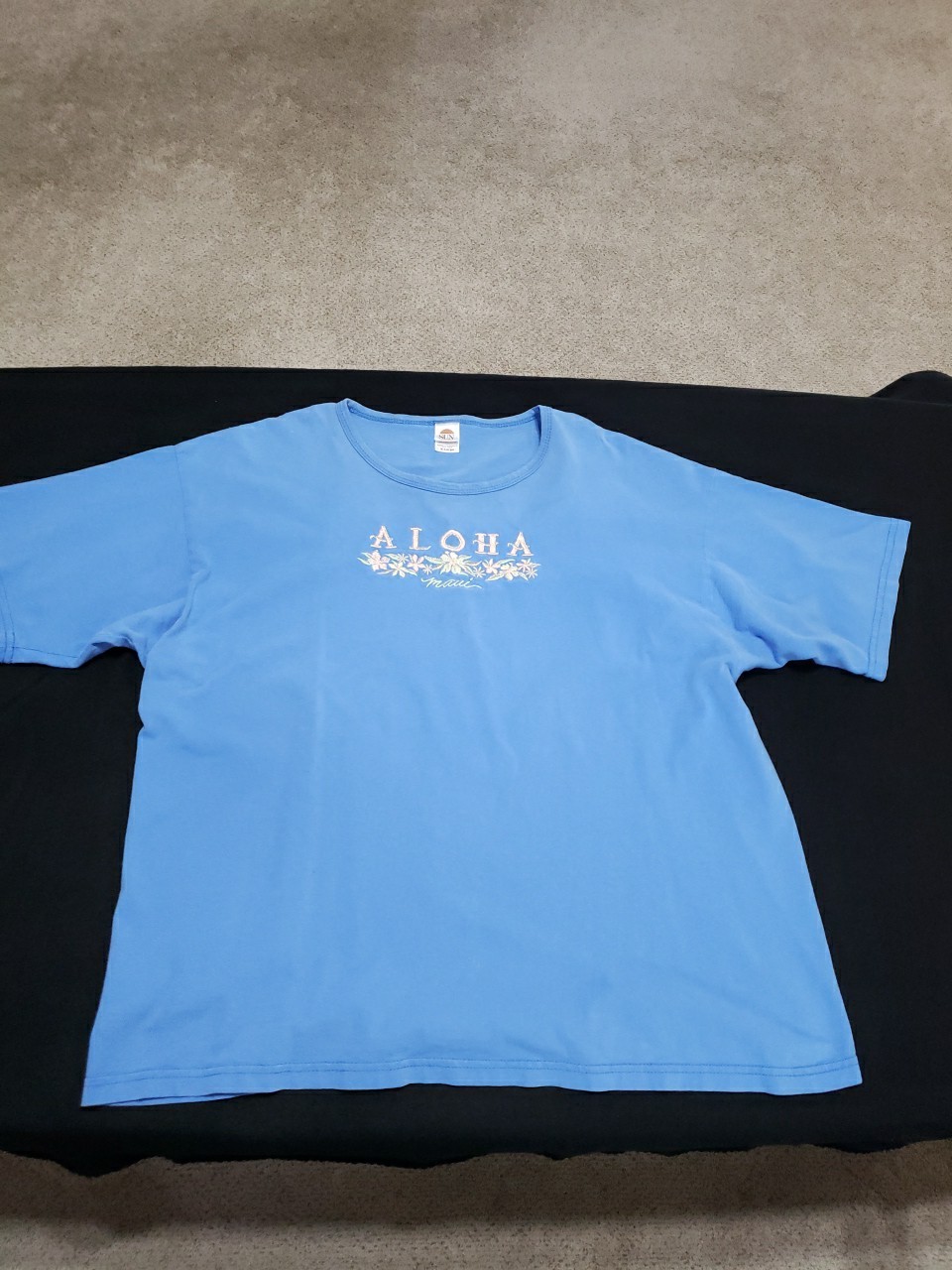 Maui T Shirt Women’s Aloha Light Blue W/Flowers Hawaiian Top From Maui Casual