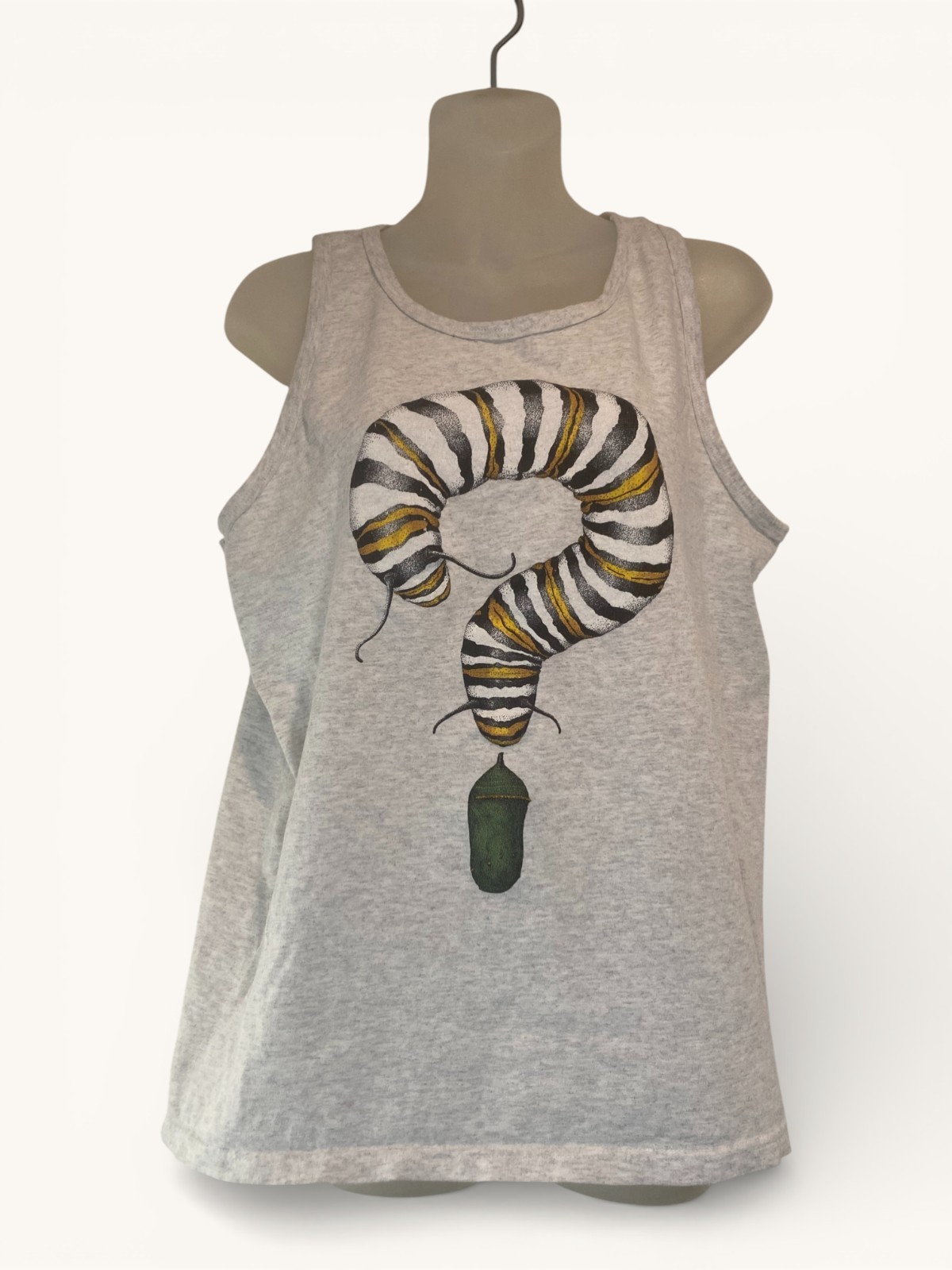 Women’s Grey Tanktop M 90s Art Graphic Monarch Butterfly Caterpillar by D Tyler