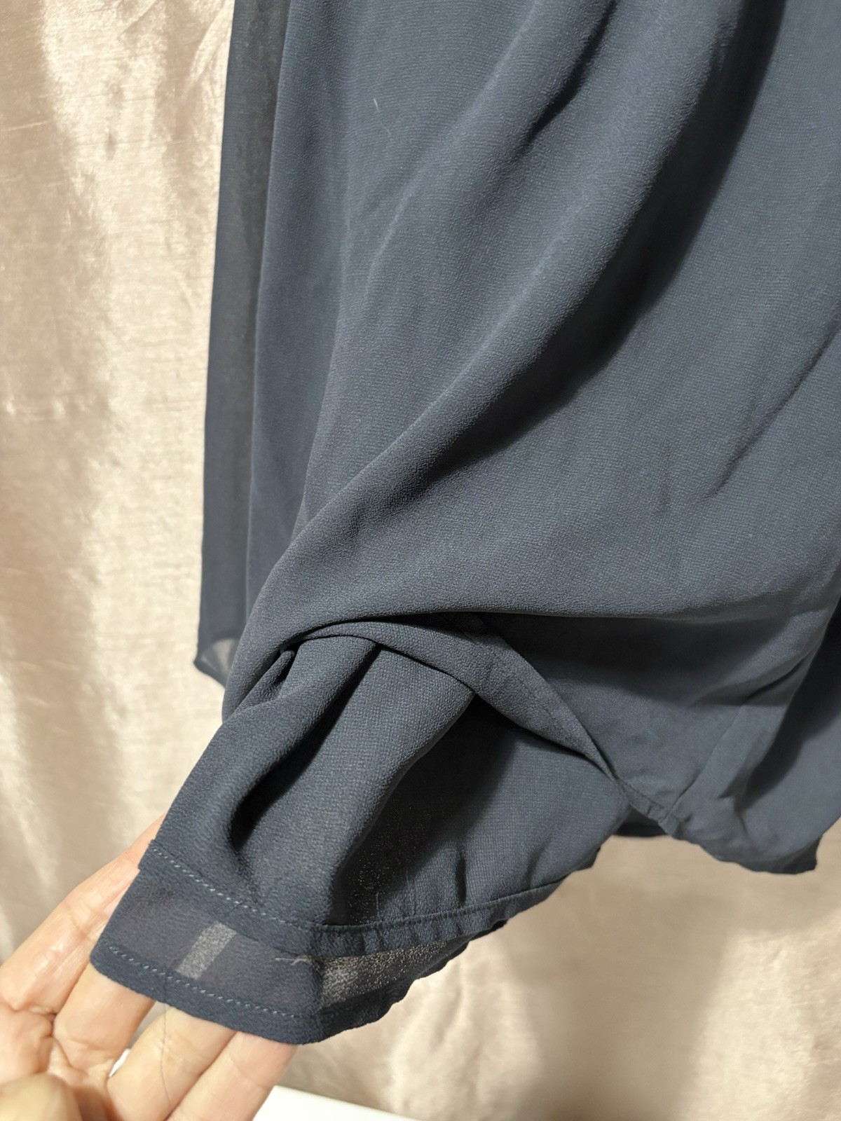 DL Sz Medium Charcoal Gray Ruched Lined A Line Silky Chiffon Tank Top Flowy