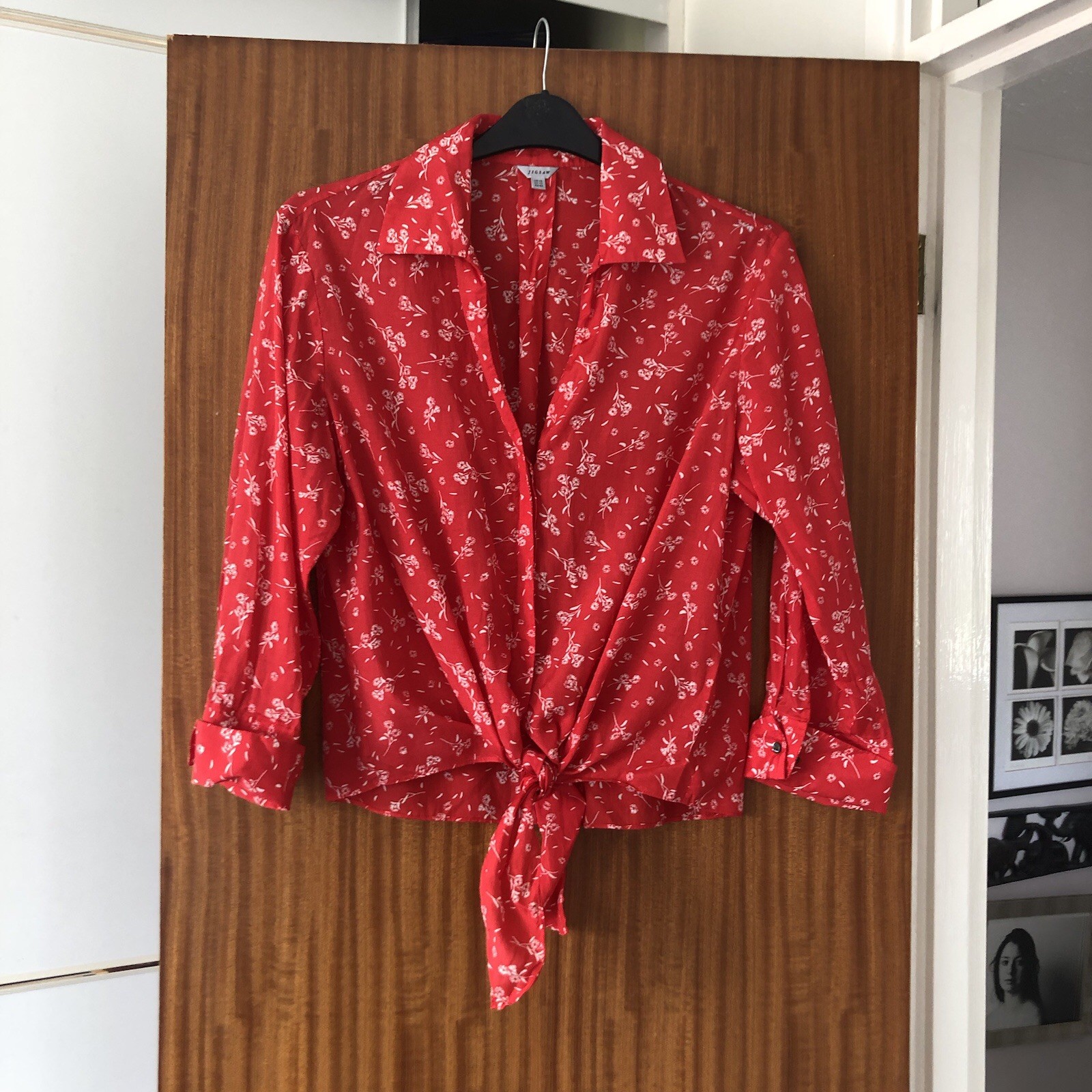 Jigsaw Ladies Red White Floral Summer Occasion Work Smart Officewear Shirt 14