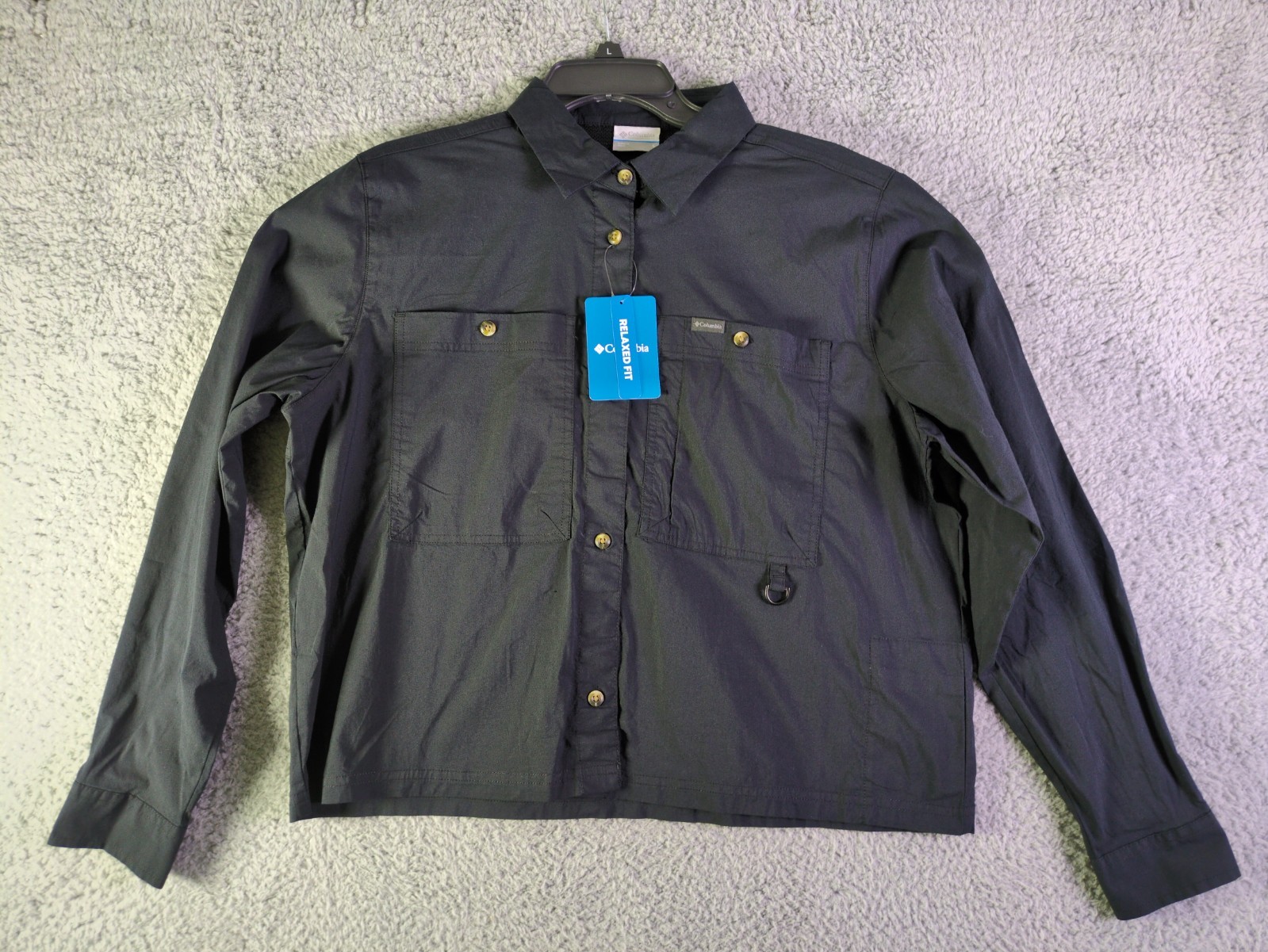 Columbia Bree Falls Women LG Black Outdoor Shirt Long Sleeve Relaxed Lightweight