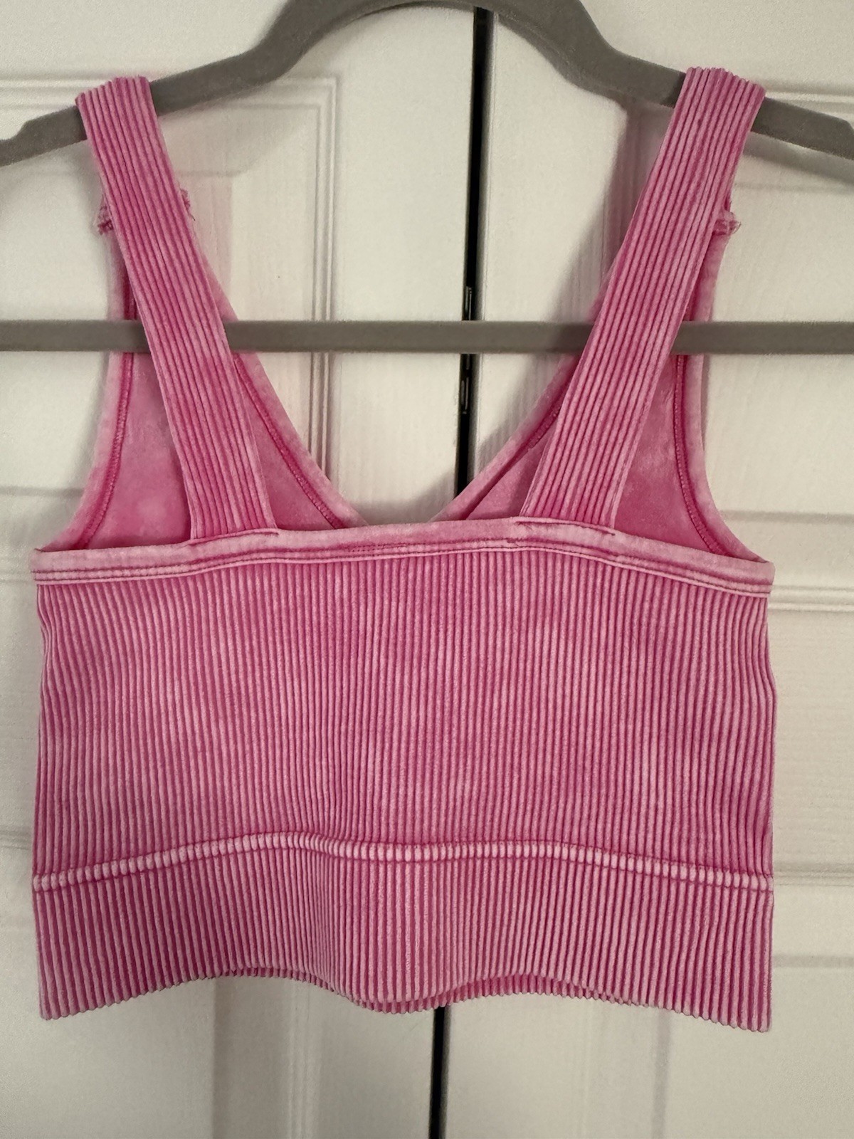 Zenana Ribbed Stone Wash V Neck Bralette PADDED BRIGHT MAUVE S/M Style# 6275 NEW