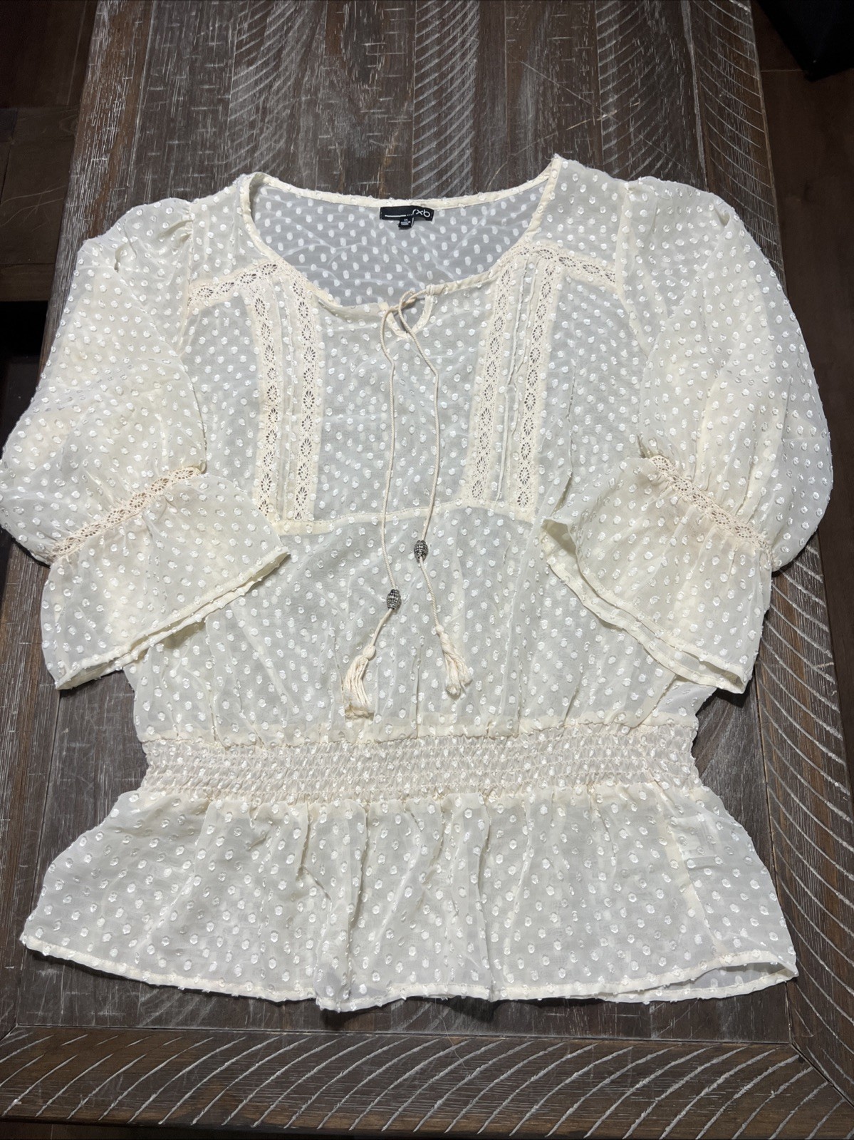 rxb Boho Peasant Style Sheer Blouse With Dots And Lace Accent Sz XL