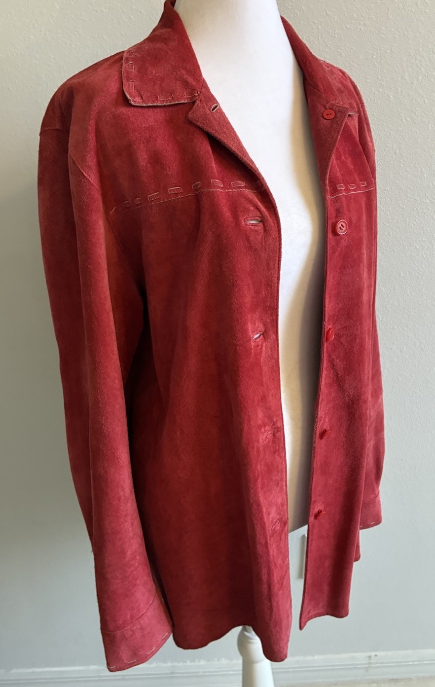 Vintage Red Genuine Suede Leather Shirt Jacket Women’s M Retro Western Boho 90s