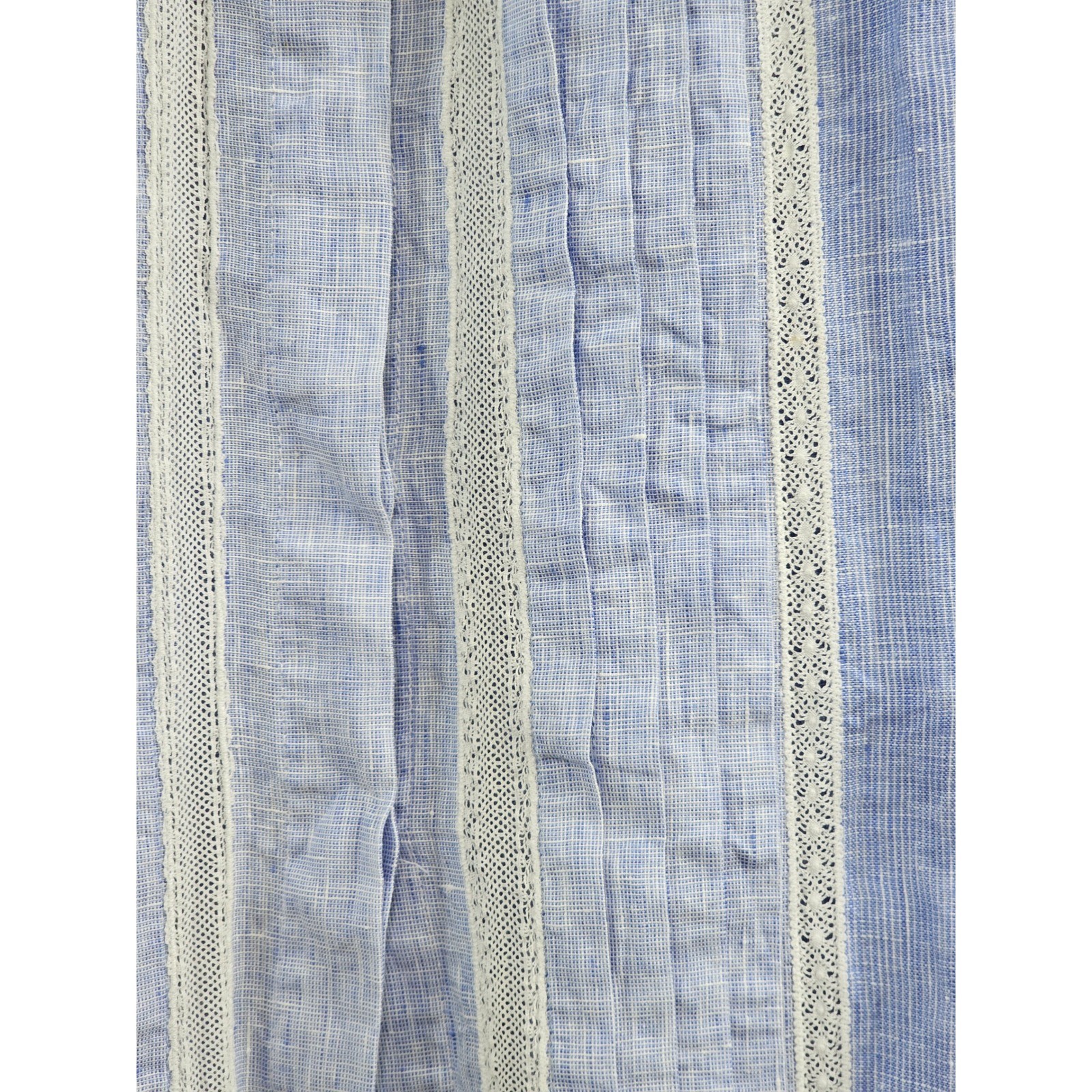 Elie Tahari Blouse Womens M Blue Striped 100% Linen Lace Pintuck Roll Tab Top