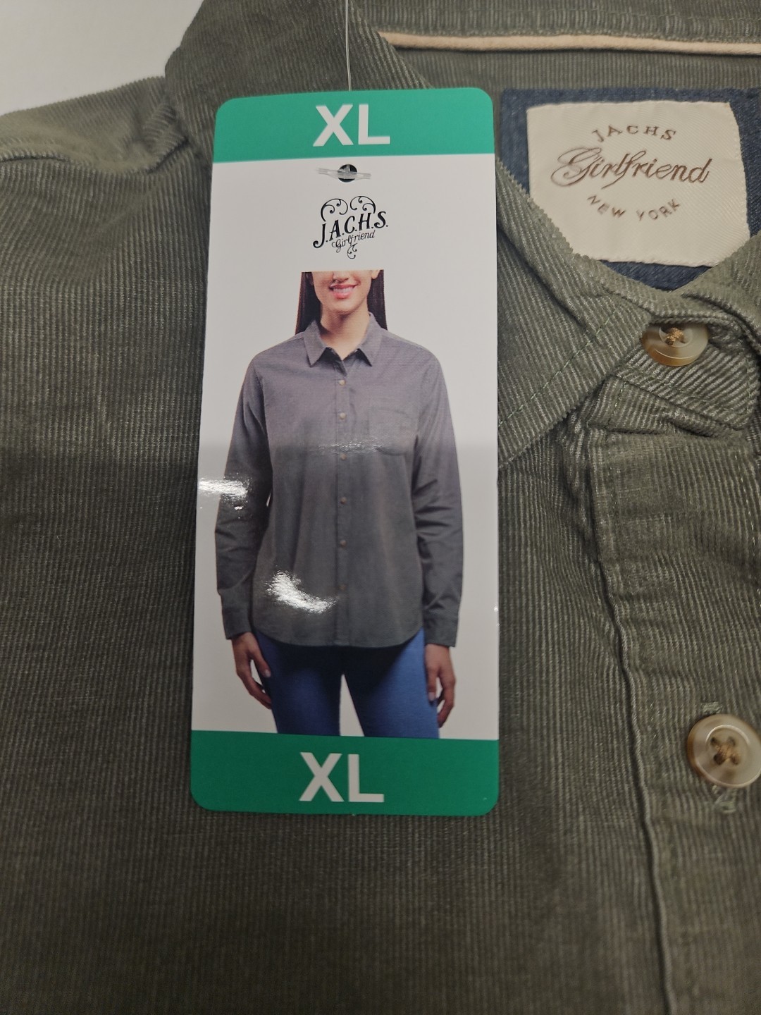 NWT Jachs Girlfriend XL Super Soft Green Flannel Shirt Button Up