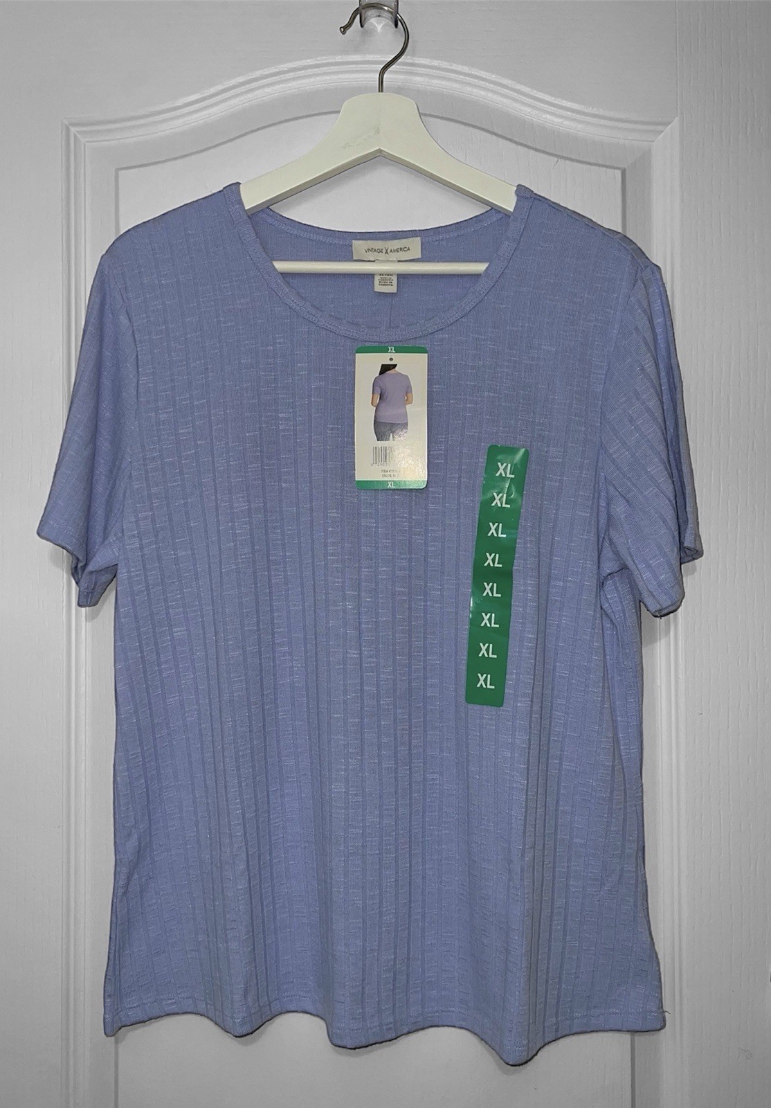 Vintage America Ladies’ Slub Ribbed Tee Blue Size XL New