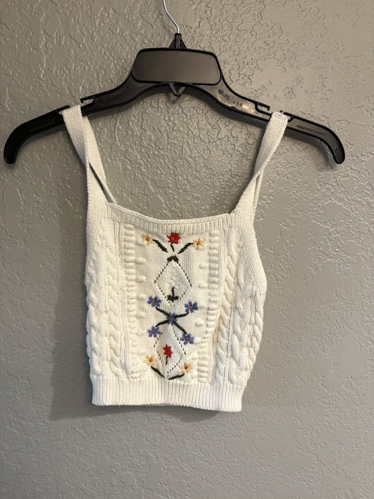Cider Floral Square Neck Knitted Crop Tank Top