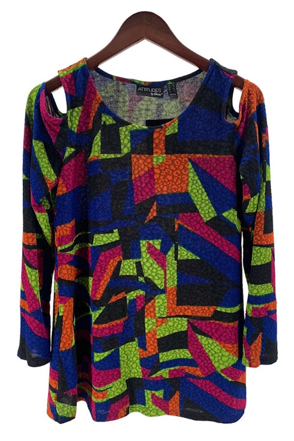 Attitudes by Renee Global Illusions Textr Peekaboo Tunic Fuchsia Geo