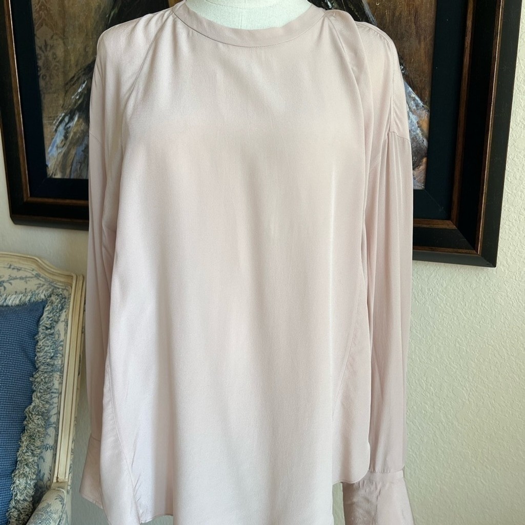 NWT Brunello Cucinelli Pink 100% Silk Top Monilli Bead Detail Size XL $1798