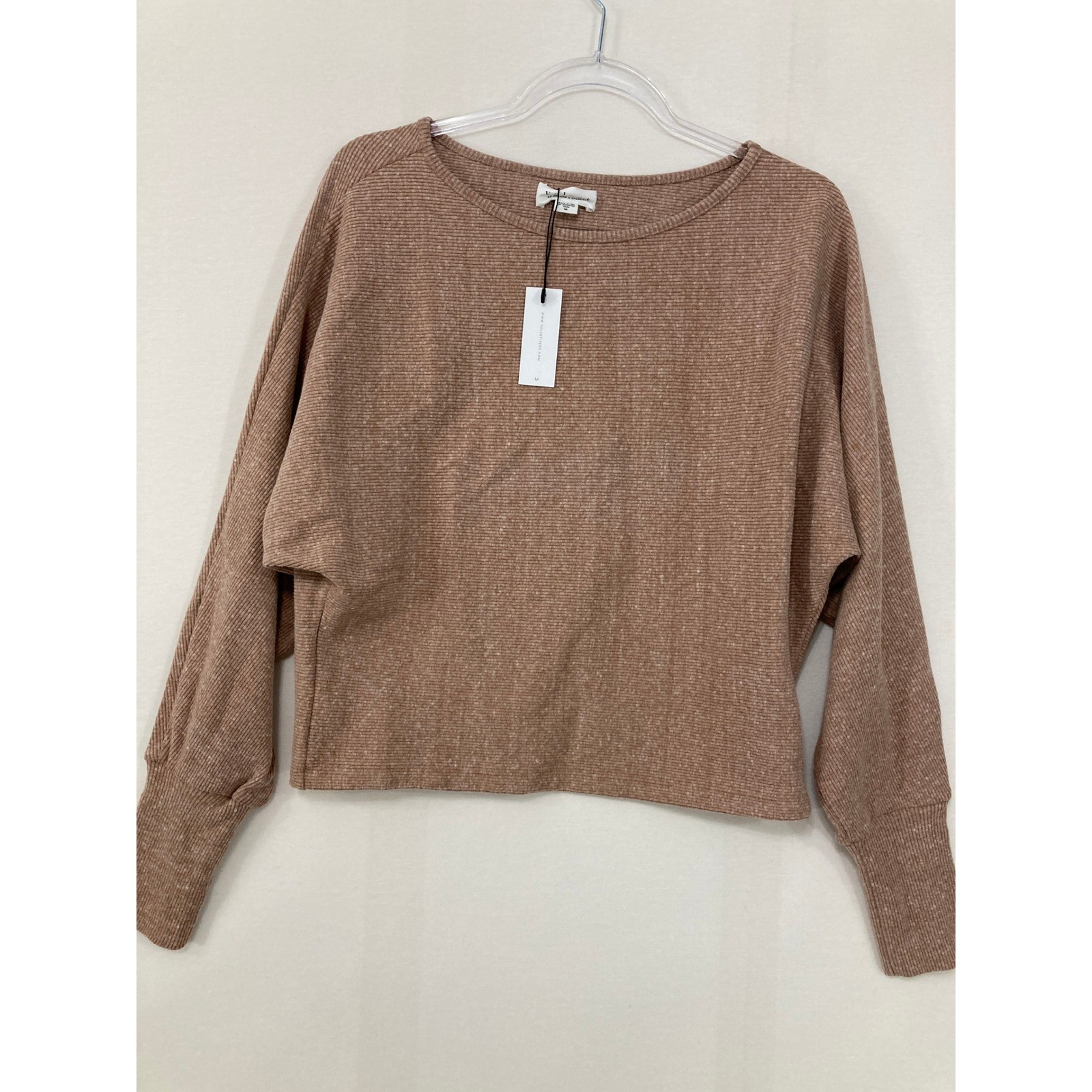 New Velvet by Graham & Spencer Ribbed Knit Top Medium Tan Mauve Dolman Sleeve
