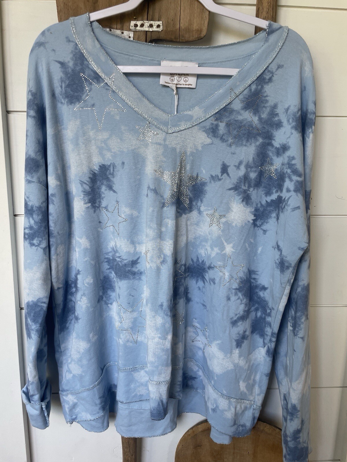 Brand Bazar Blue Tone Tie Die Star Sequin Top NWT One Size