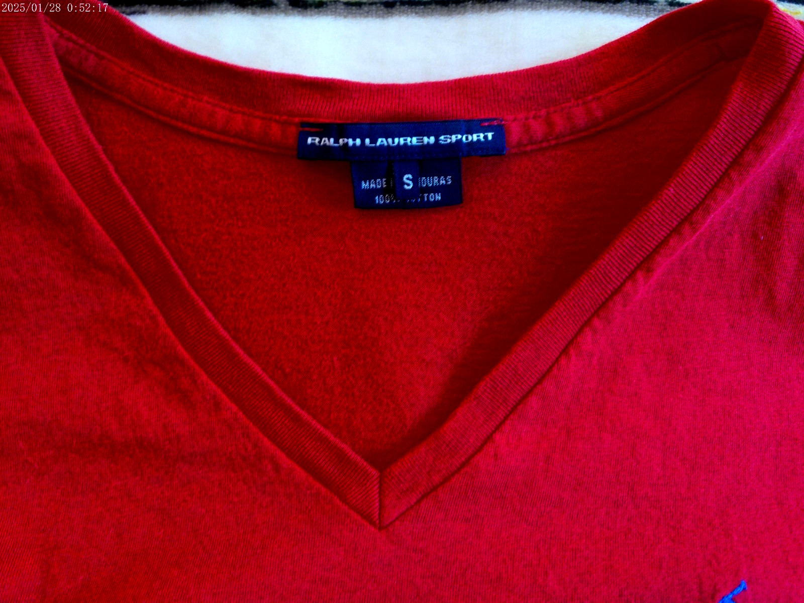 RALPH LAUREN SPORT VTG TEE SZ SMALL RED W/BLUE PONY V-NECK 100% COTTON HONDURAS