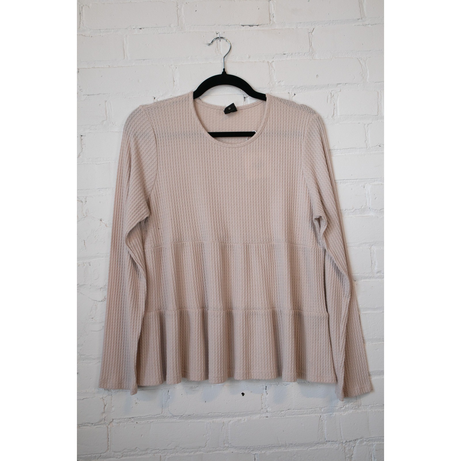 Paper Crane Womens Blush Pink Waffle Knit Tiered Peplum Long Sleeve Top Small