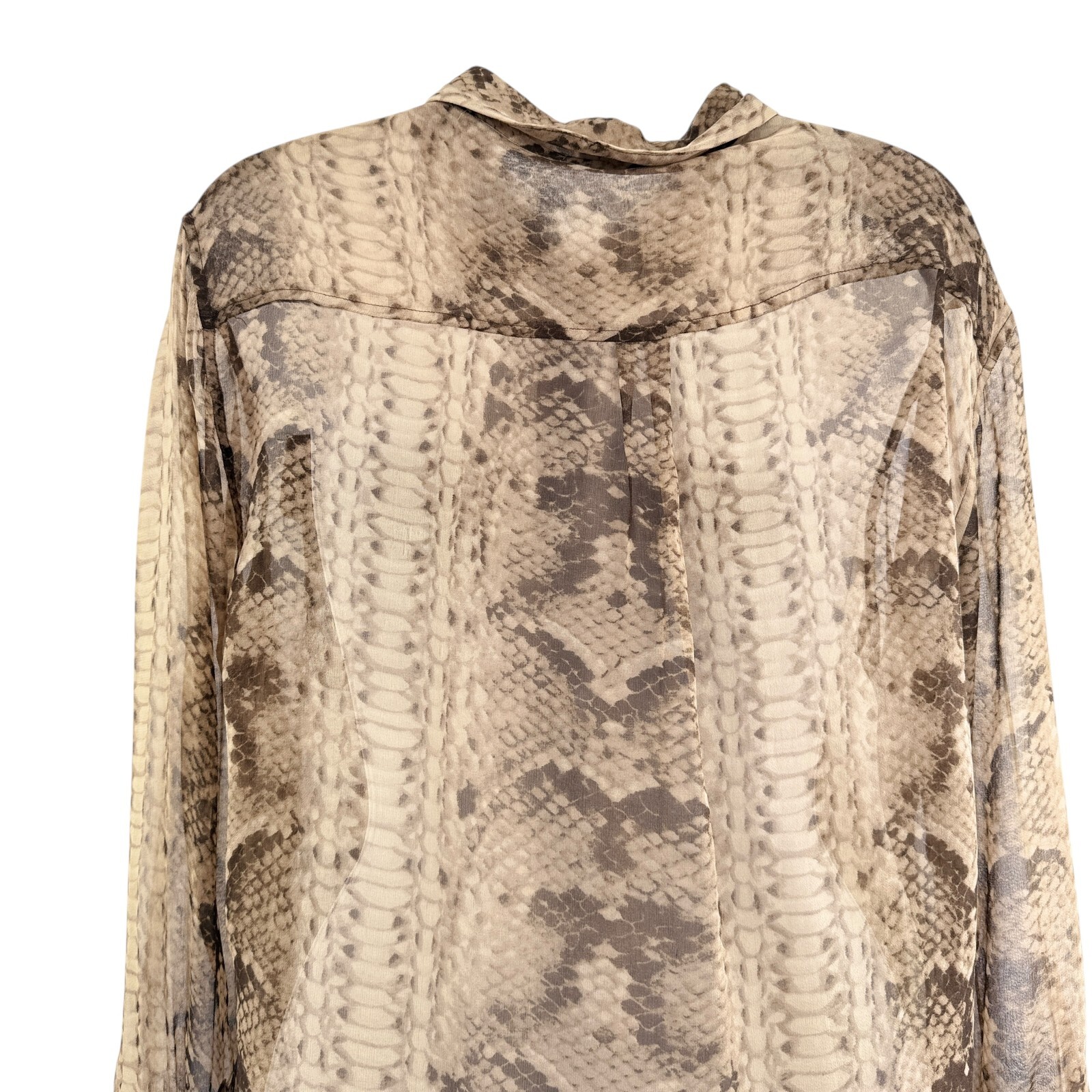 Equipment Womens Snake Print Silk Button Up Shirt Brown Tan Size Medium Sheer