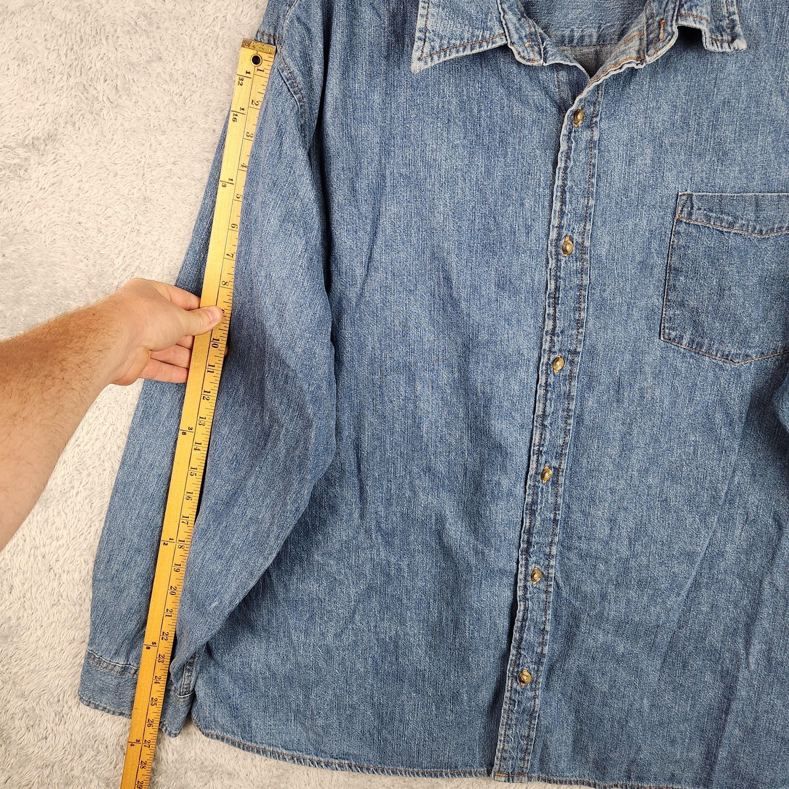 Vintage Basic Editions Shirt Womens Big 3X Blue Denim Button Western Workwear