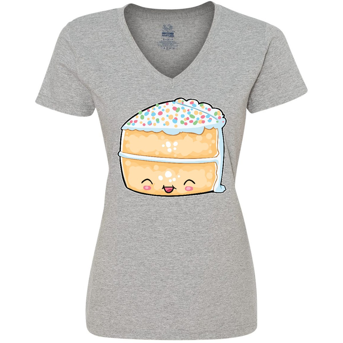 Inktastic Cute Smiling Cake With Confetti Sprinkles Women’s V-Neck T-Shirt Food